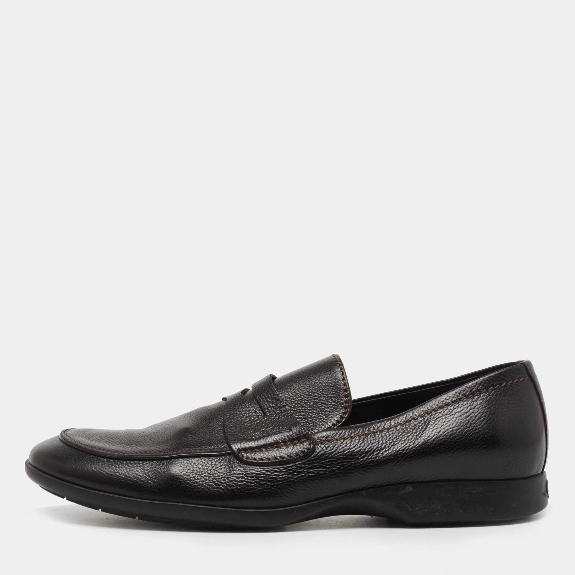 Louis Vuitton Black Leather Slip On Loafers Size 41