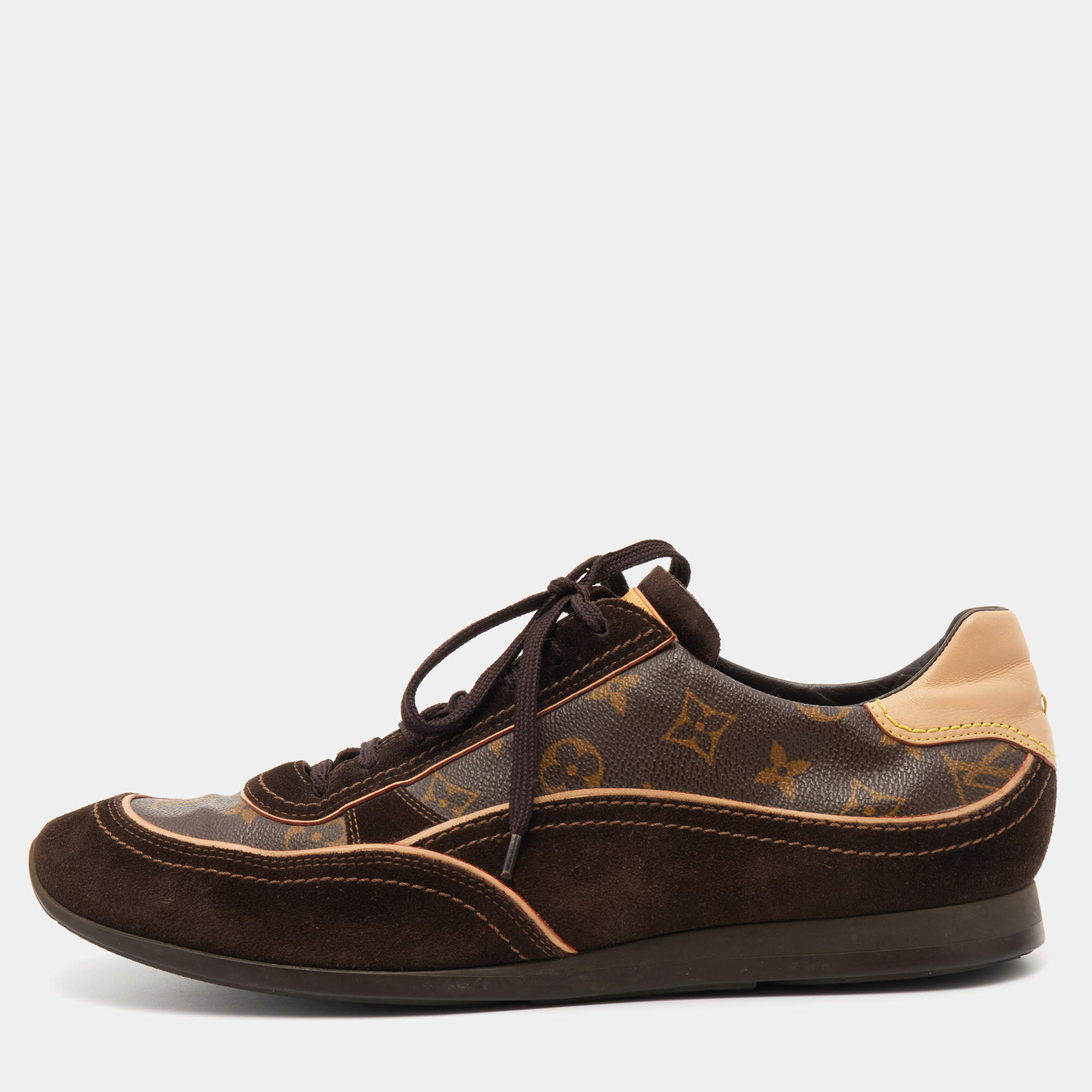Louis Vuitton Monogram Canvas and Suede Globe Trotter Low Top Sneakers Size 45