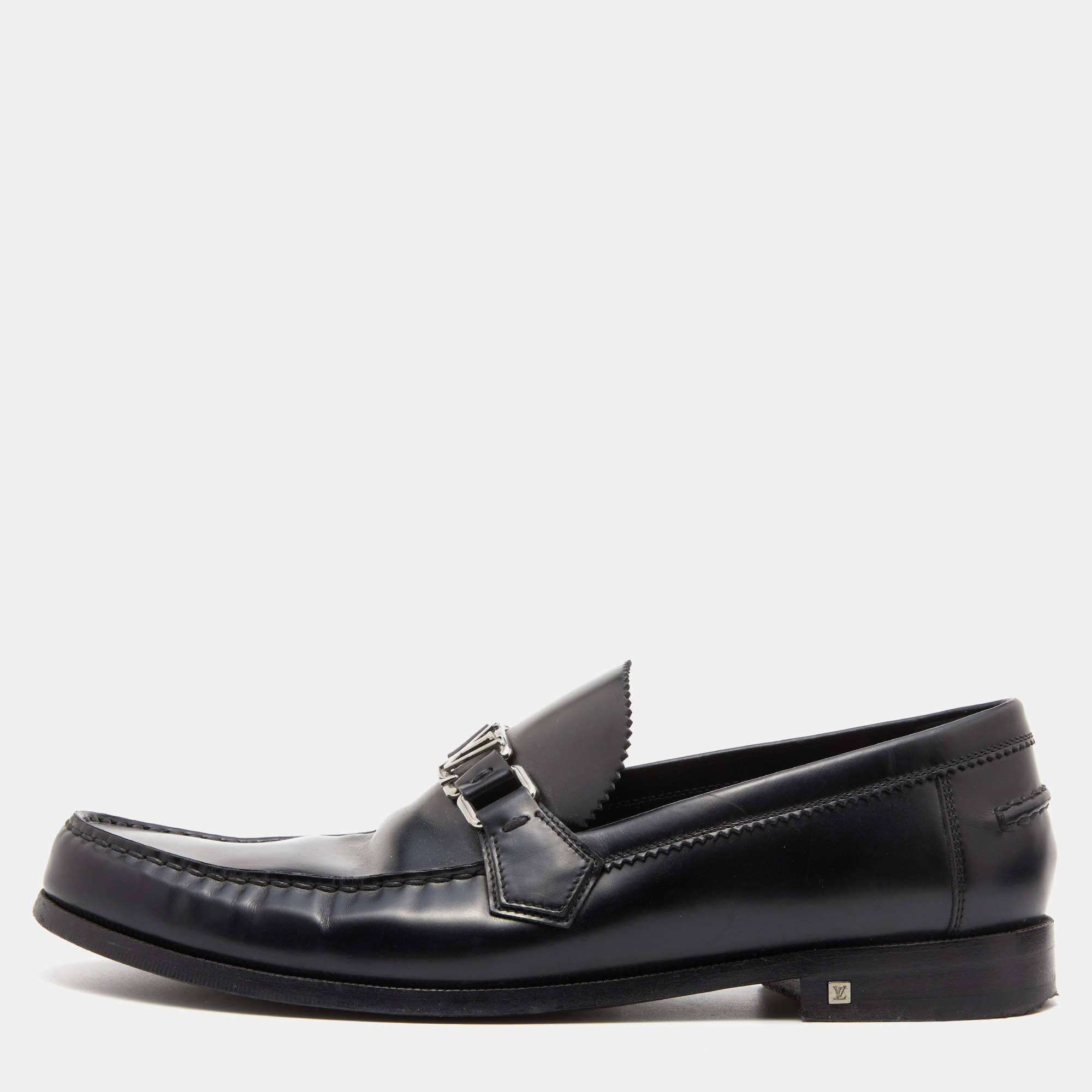 مملوكة مسبقًا Louis Vuitton Black Leather Major Slip On Loafers Size 44.5