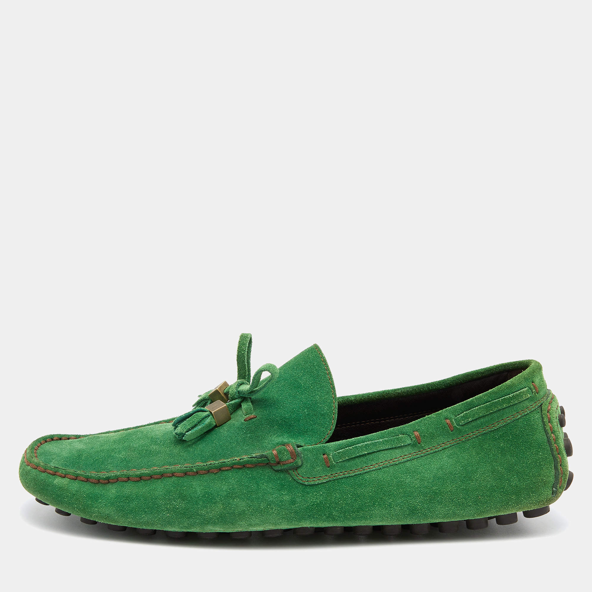 Louis Vuitton Green Suede Imola Tassel Slip On Loafers Size 41.5