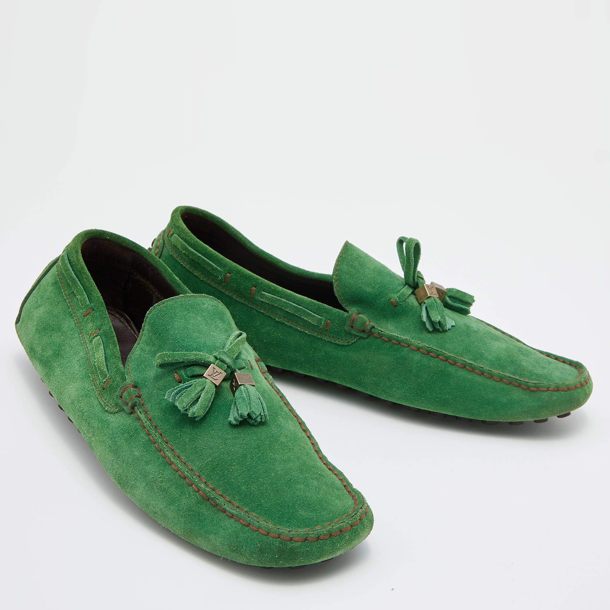 Louis Vuitton Khaki Green Suede Imola Tassel Loafers Size 42