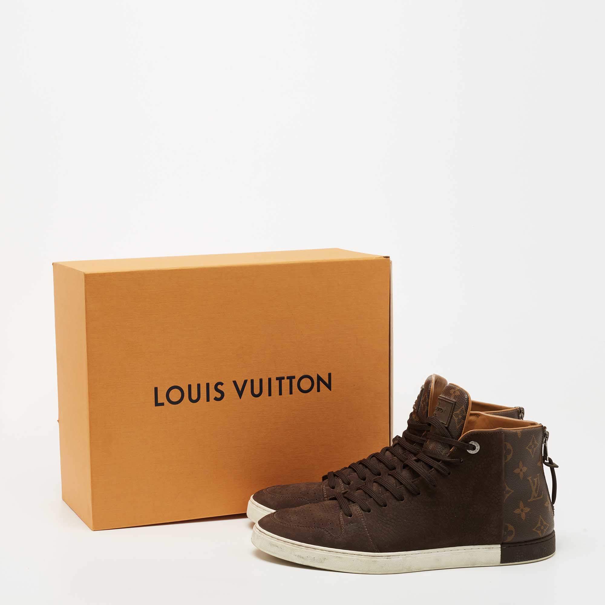 Louis Vuitton Back and Brown Leather and Monogram Canvas High-Top Sneakers