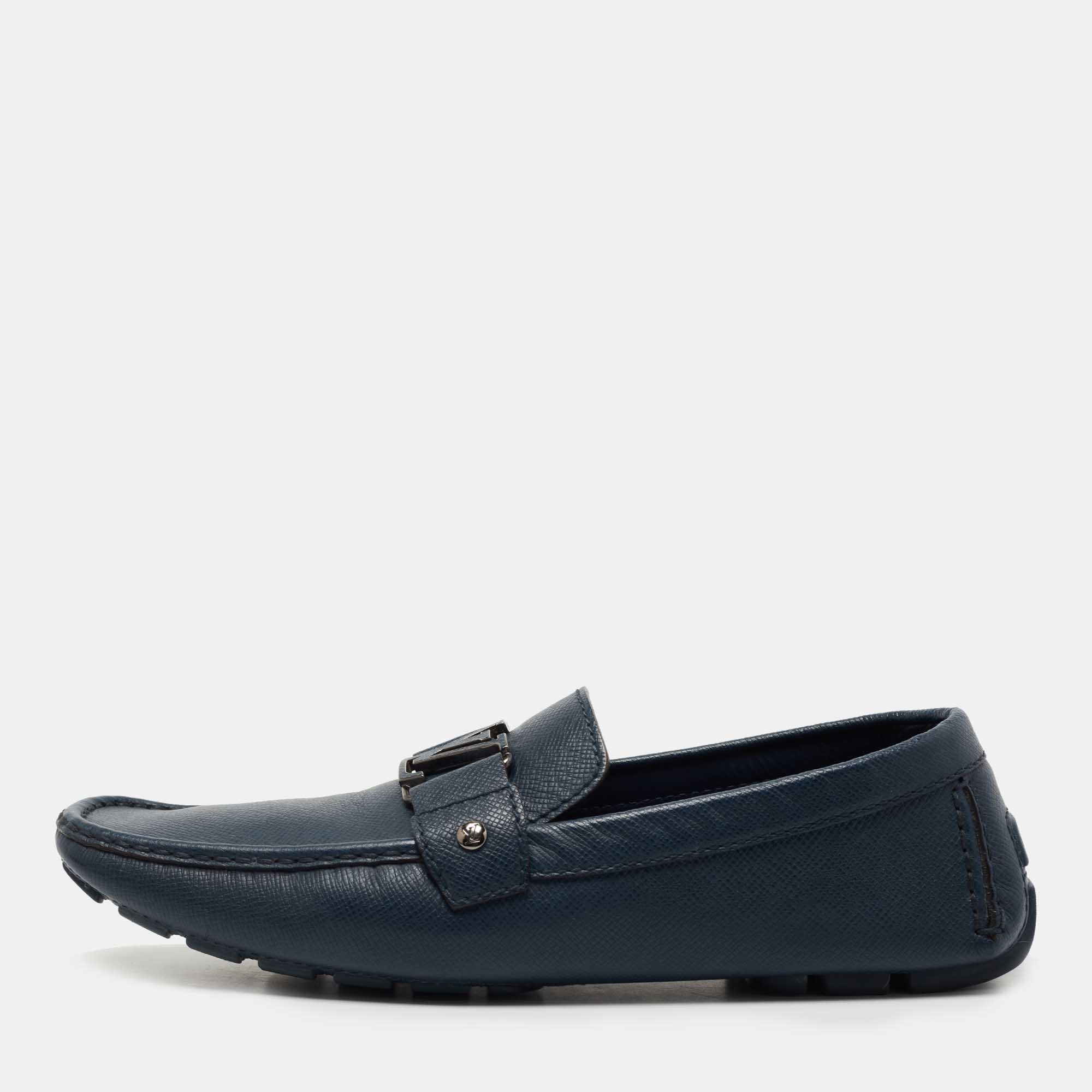 Louis Vuitton Navy Blue Leather Monte Carlo Loafers Size 43.5
