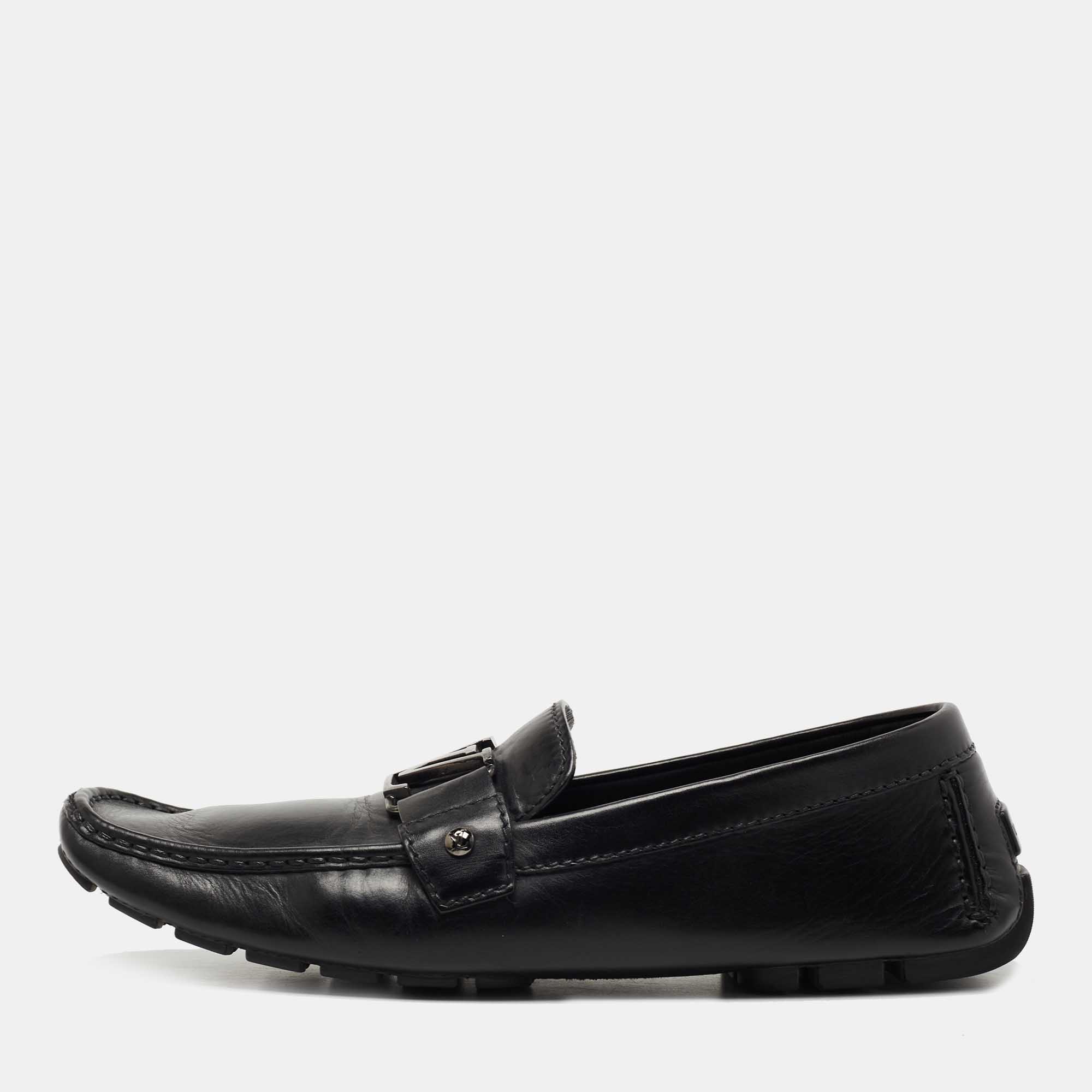 Louis Vuitton Black Leather Monte Carlo Loafers Size 43.5