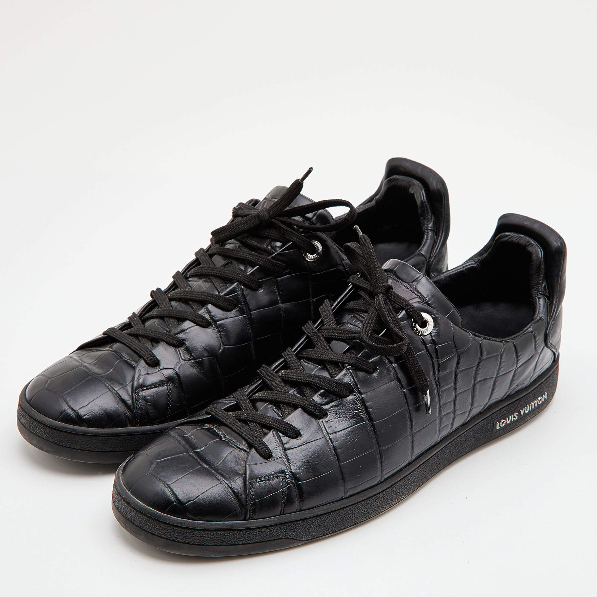 Louis Vuitton Black Croc Embossed Leather Frontrow Sneakers Size 43.5 Louis  Vuitton