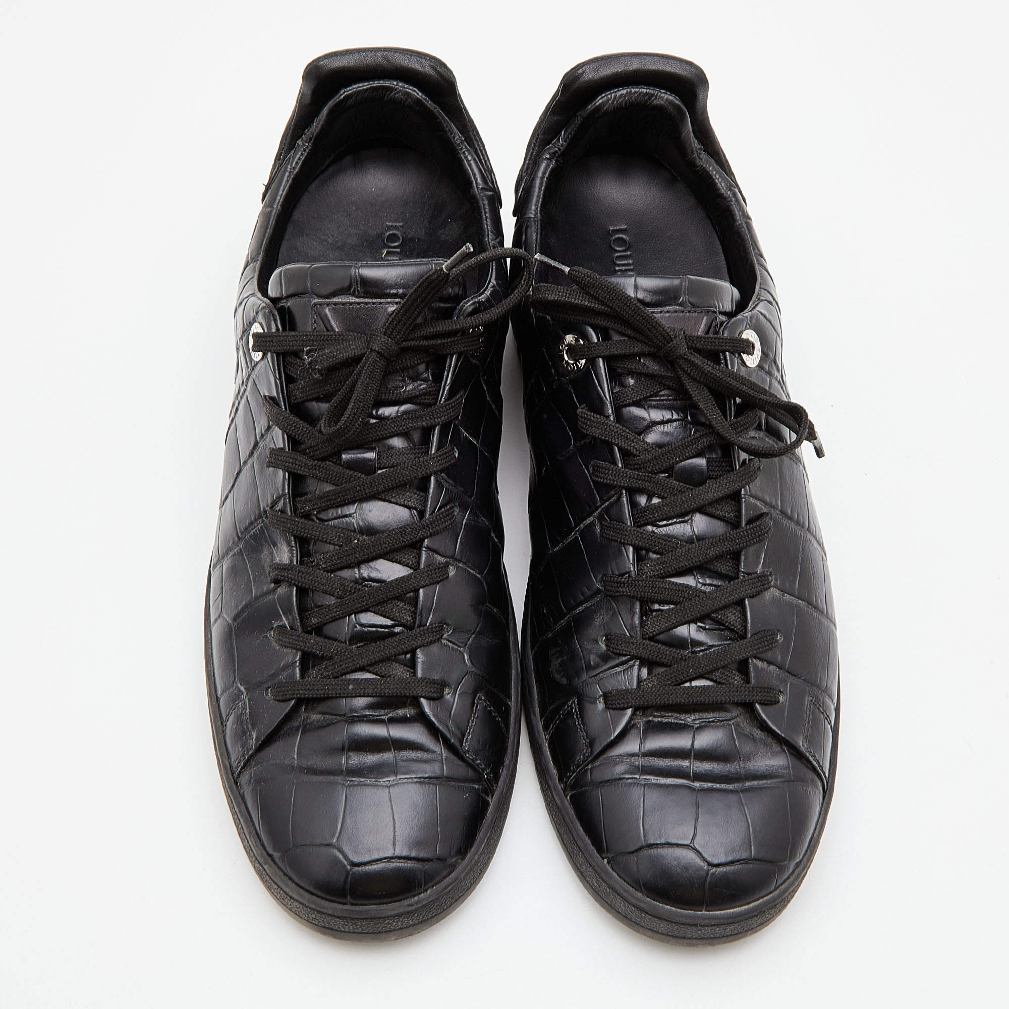Louis Vuitton Black Crocodile Embossed Leather Sneakers ref.792860