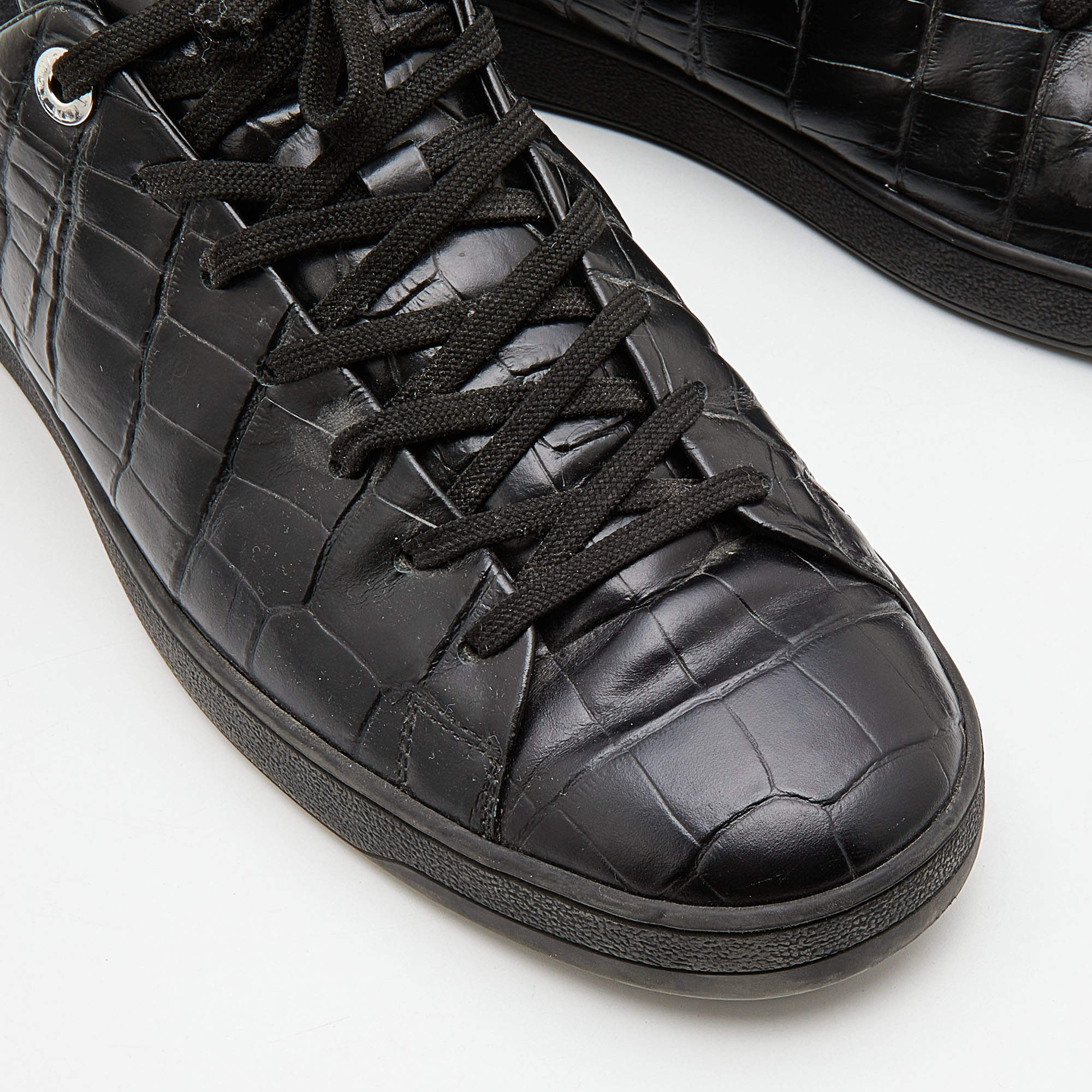 Louis Vuitton Black Crocodile Embossed Leather Sneakers