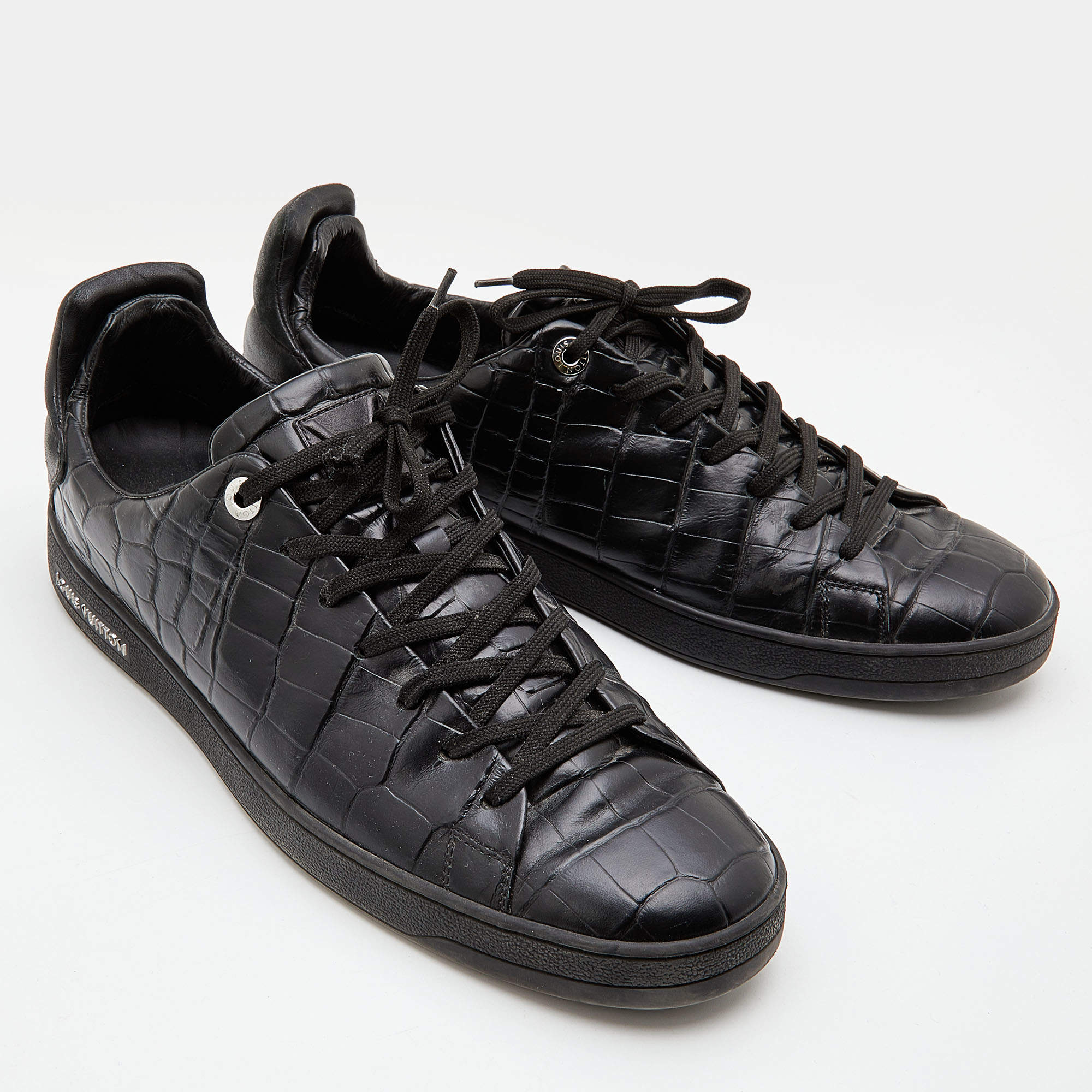 Louis Vuitton Black Croc Embossed Leather Front Row Lace Up Sneakers Size  40 at 1stDibs