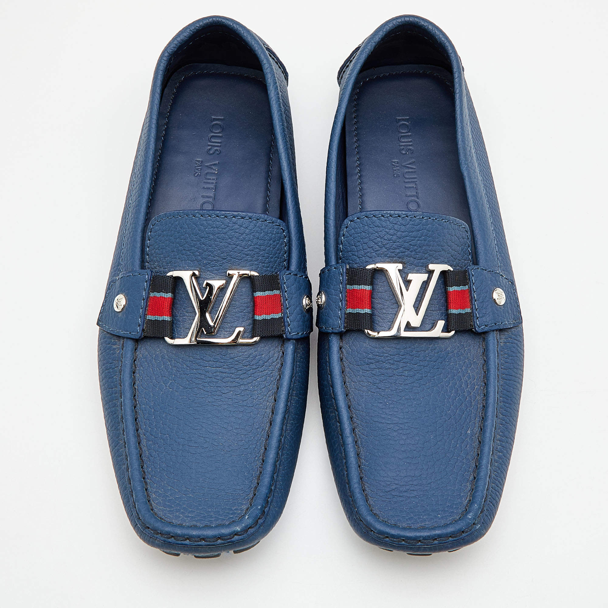 Louis Vuitton Blue Leather Ribbon Monte Carlo Slip On Loafers Size 42.5  Louis Vuitton
