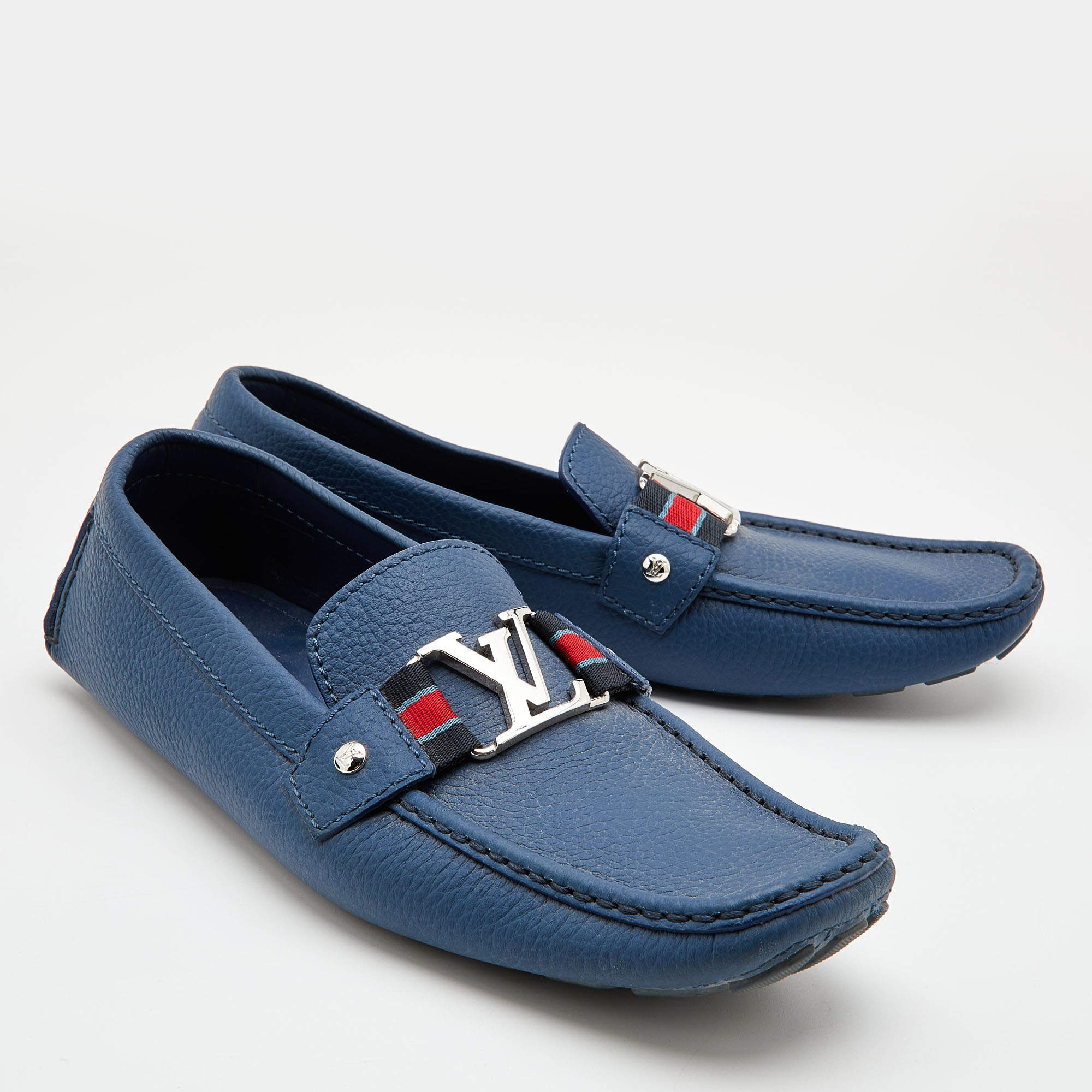Louis Vuitton Blue Leather Monte Carlo Slip On Loafers Size 42 at 1stDibs