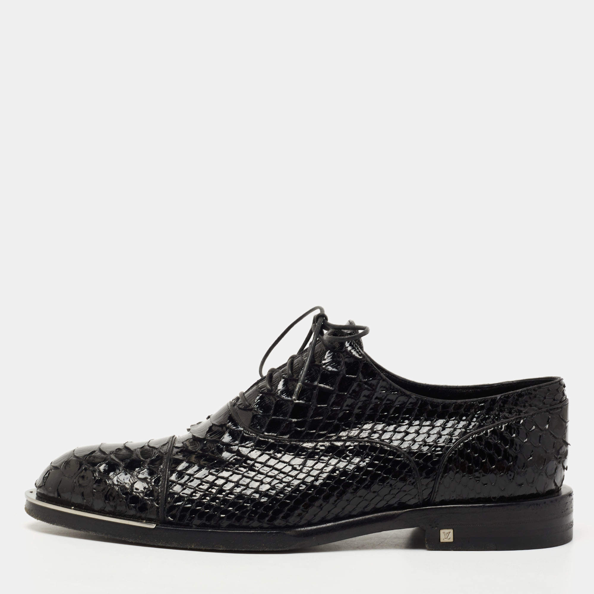 Pre Owned Louis Vuitton Black Patent Python Lace Up Oxfords Size 40