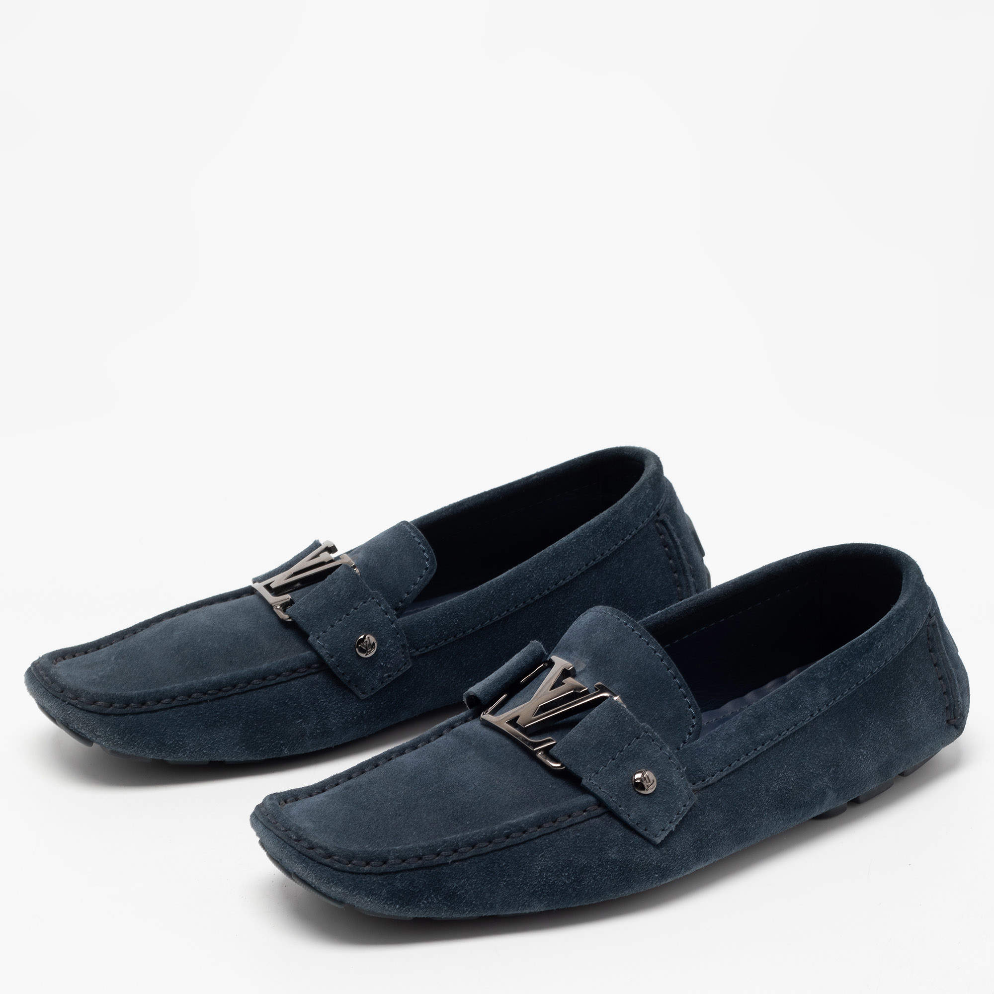 Louis Vuitton Blue Suede Monte Carlo Loafers Size 41 For Sale at