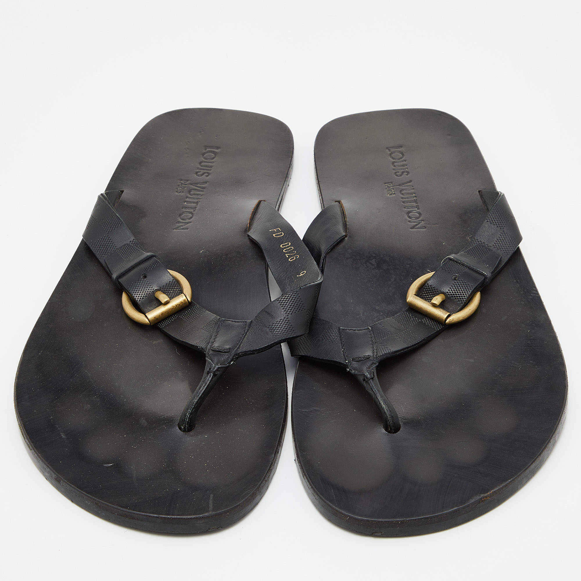 Louis Vuitton Blue Damier Rubber and Leather Thong Sandals Size