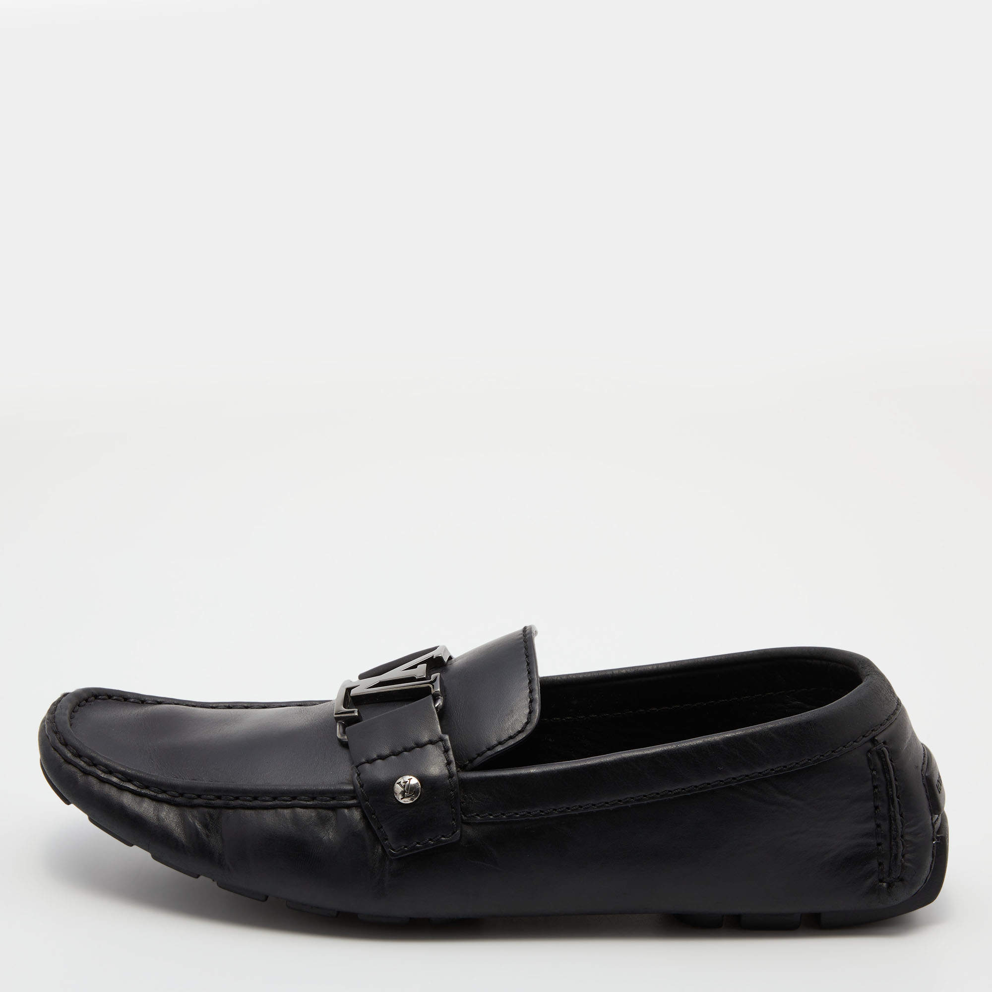 Louis Vuitton Black Leather Monte Carlo Slip On Loafers Size 42.5