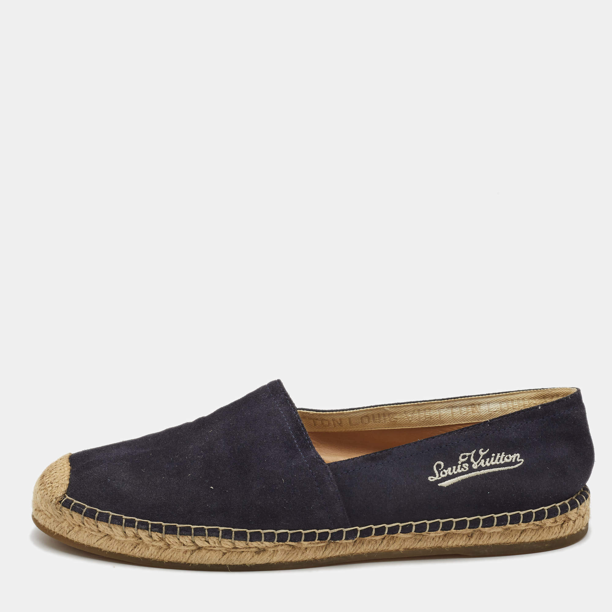 Pre Owned Louis Vuitton Navy Blue Suede Espadrille Flats Size 43