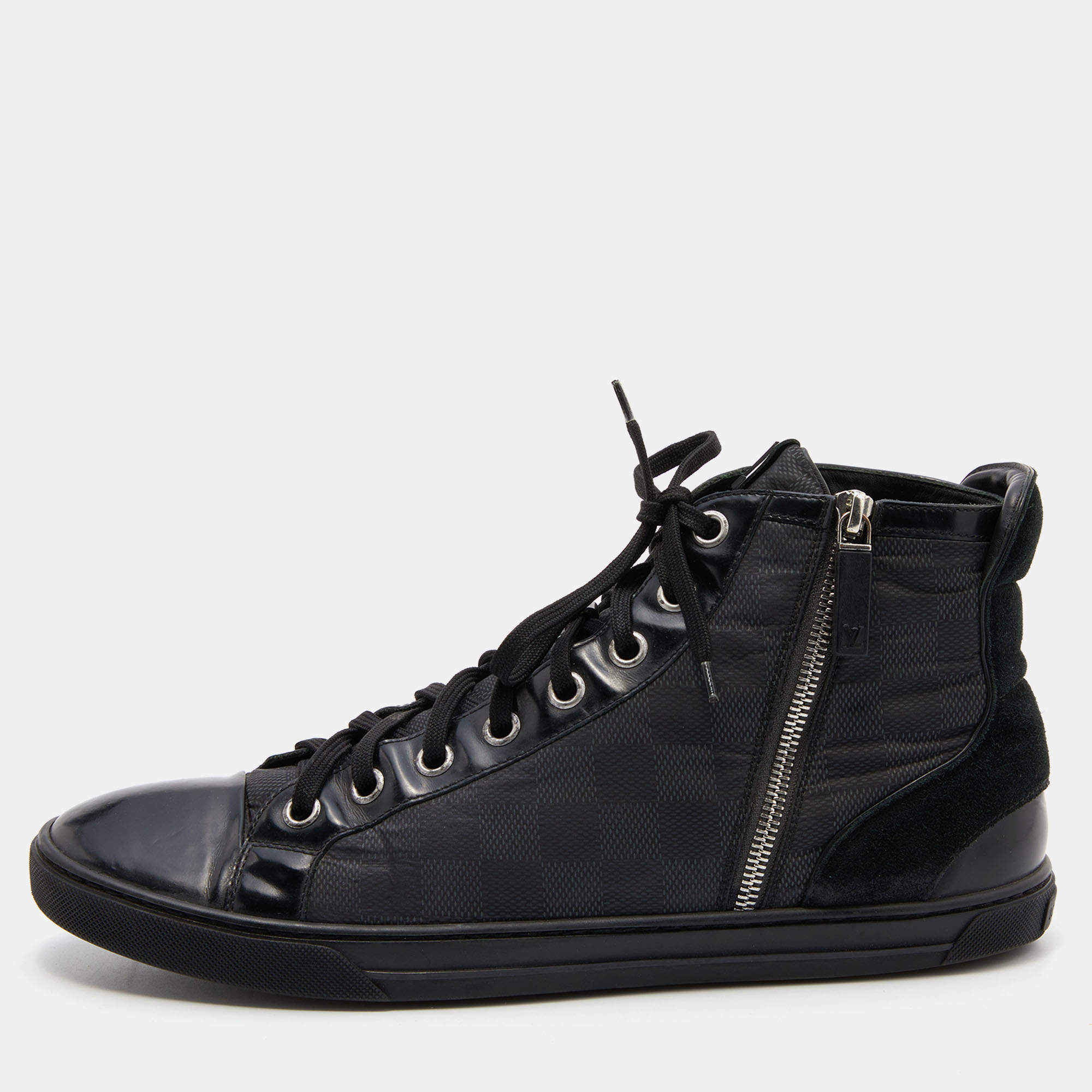 Louis Vuitton Black/Grey Damier Graphite Fabric and Leather Lace Up High  Top Sneakers Size 44 Louis Vuitton
