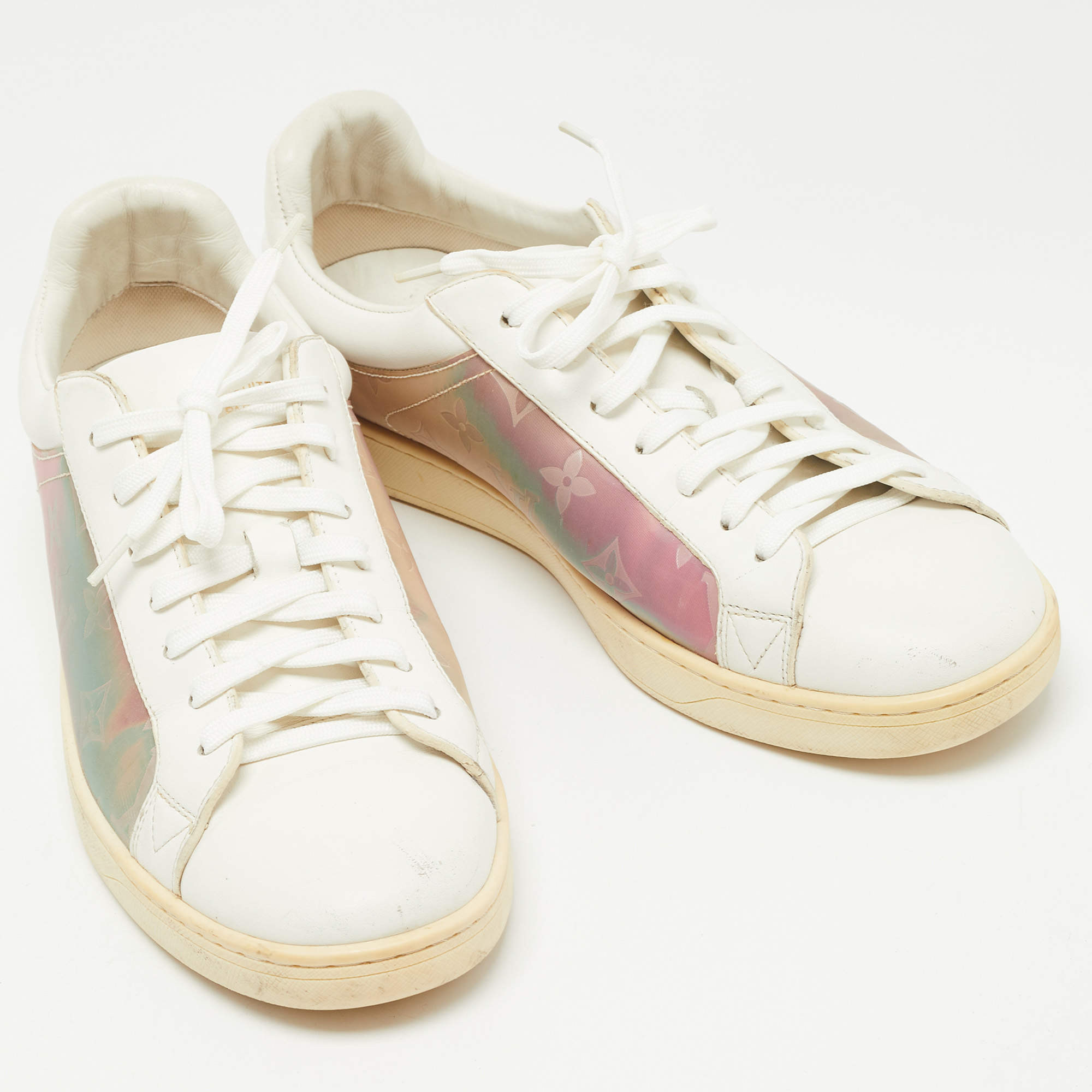 Louis Vuitton White Leather and PVC Luxembourg Sneakers Size 41 - ShopStyle