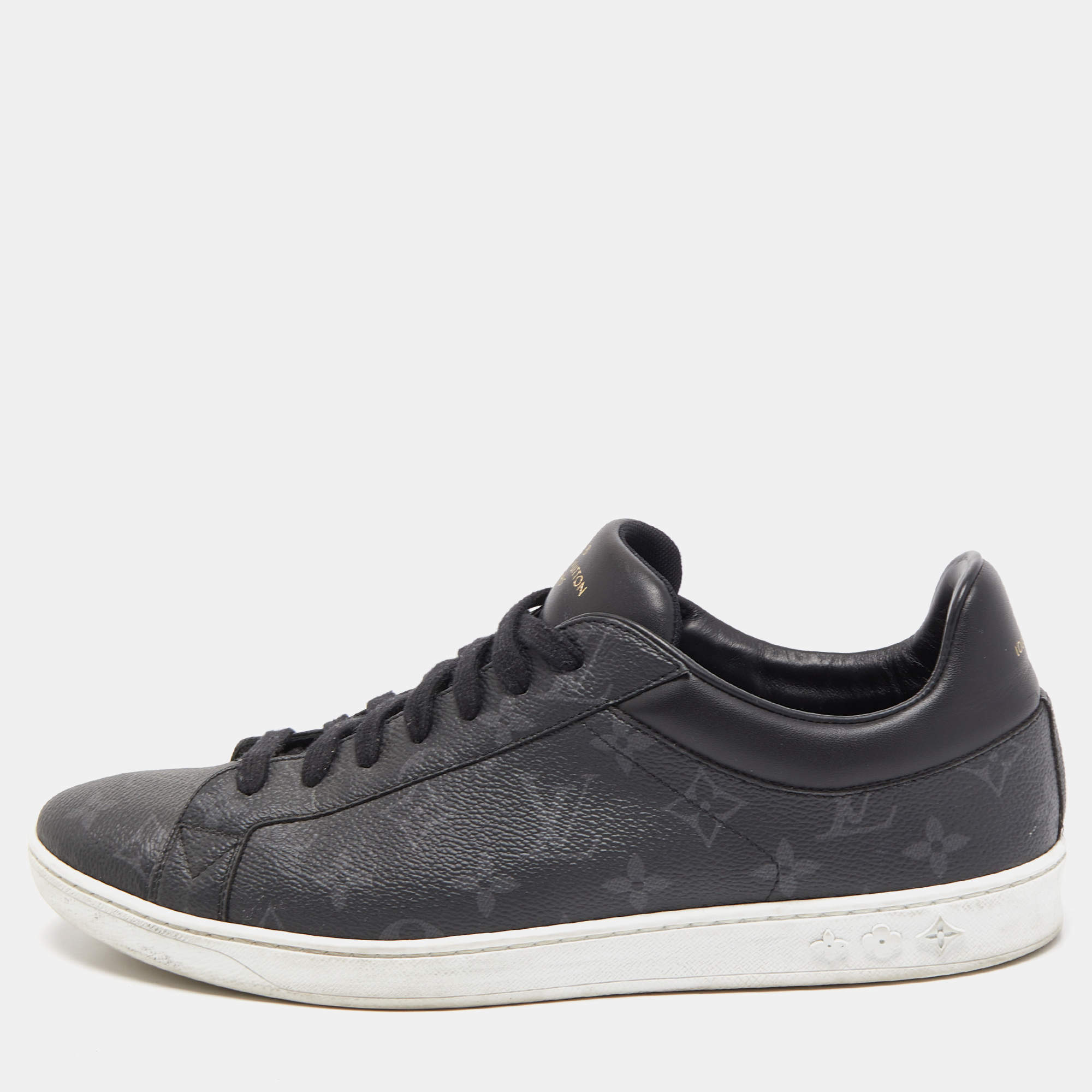 Louis Vuitton Black Monogram Leather Eclipse Frontrow Low Top Sneakers Size 43.5