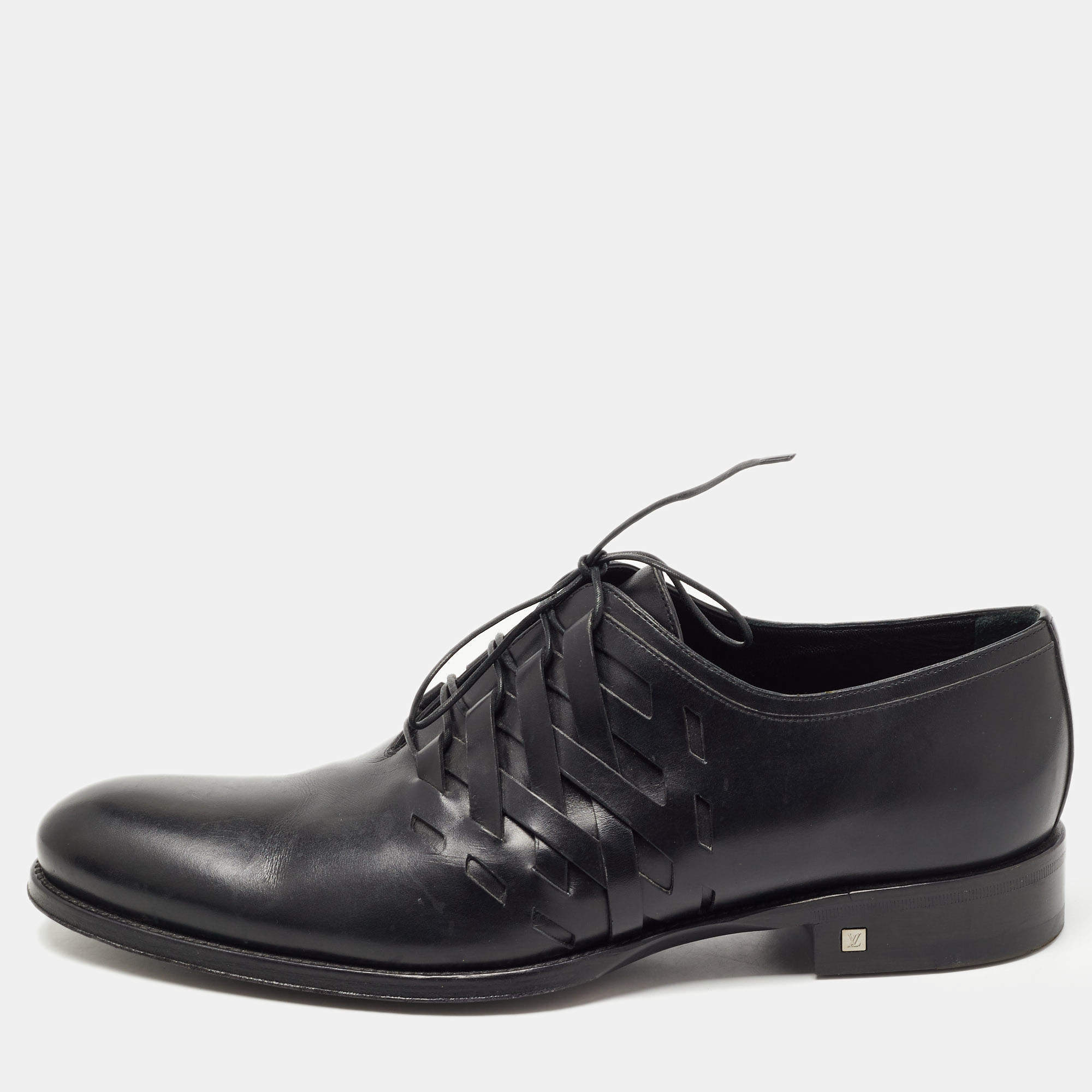 Louis Vuitton Black Leather Cut Out Lace Up Oxfords Size 41