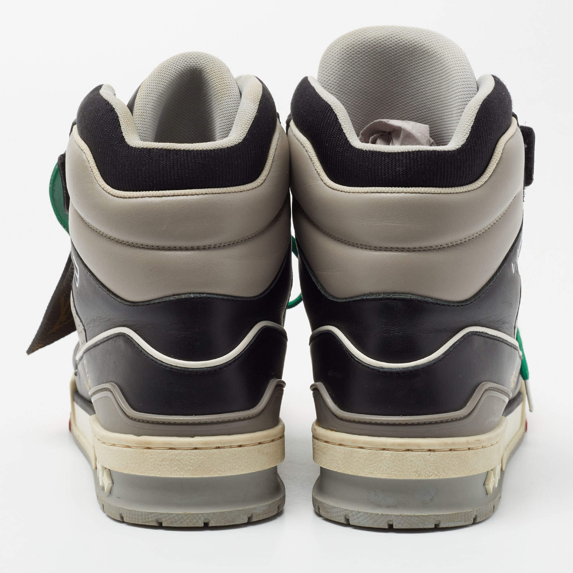 Louis Vuitton Black/Grey Leather LV Trainer High Top Sneakers Size 39.5 Louis  Vuitton