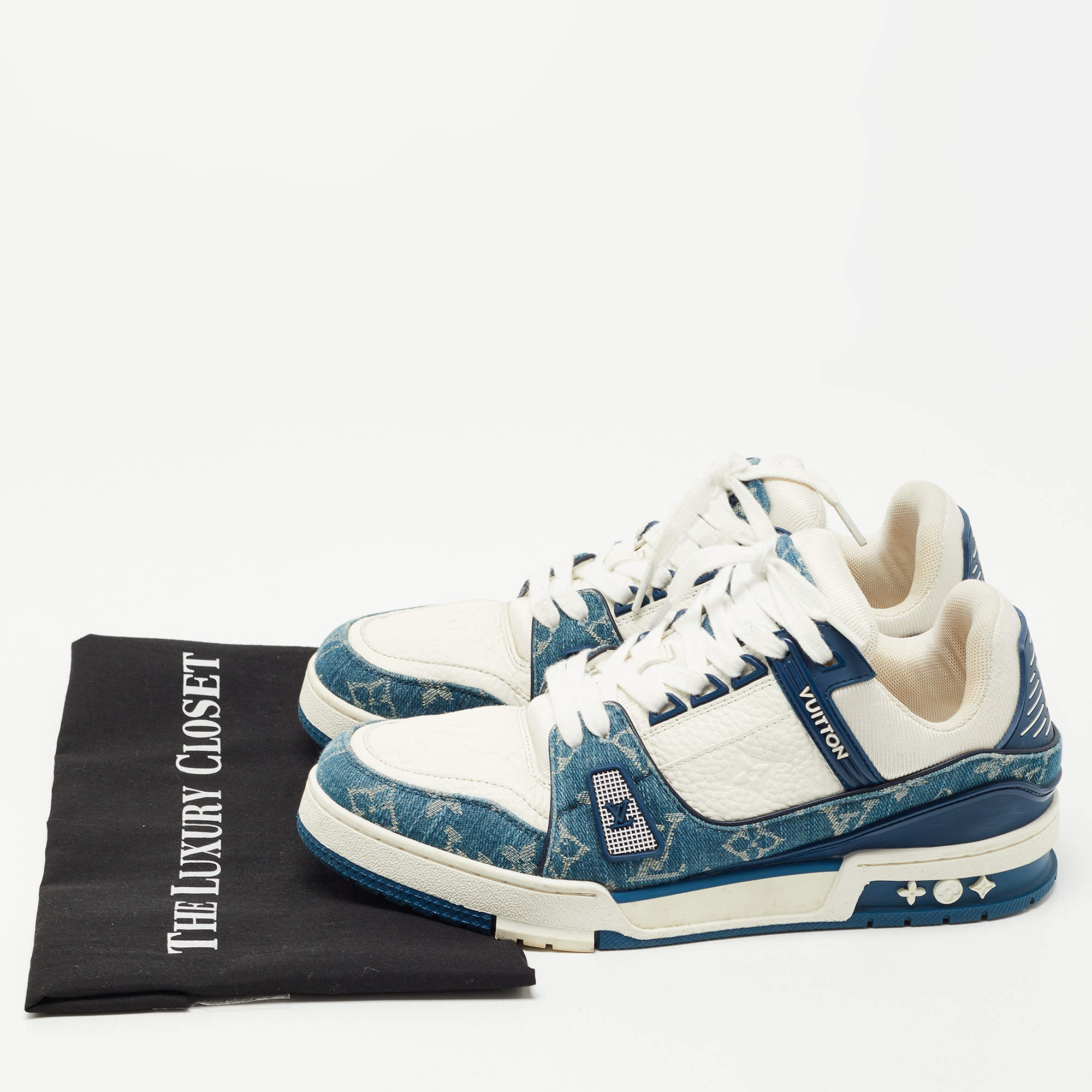 Louis Vuitton White/Blue Leather and Monogram Denim LV Trainer Sneakers  Size 42 Louis Vuitton | The Luxury Closet
