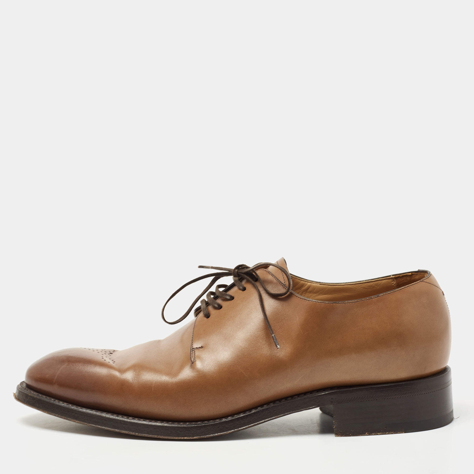 مملوكة مسبقًا Louis Vuitton Brown Brogue Leather Lace Up Derby Size 41.5