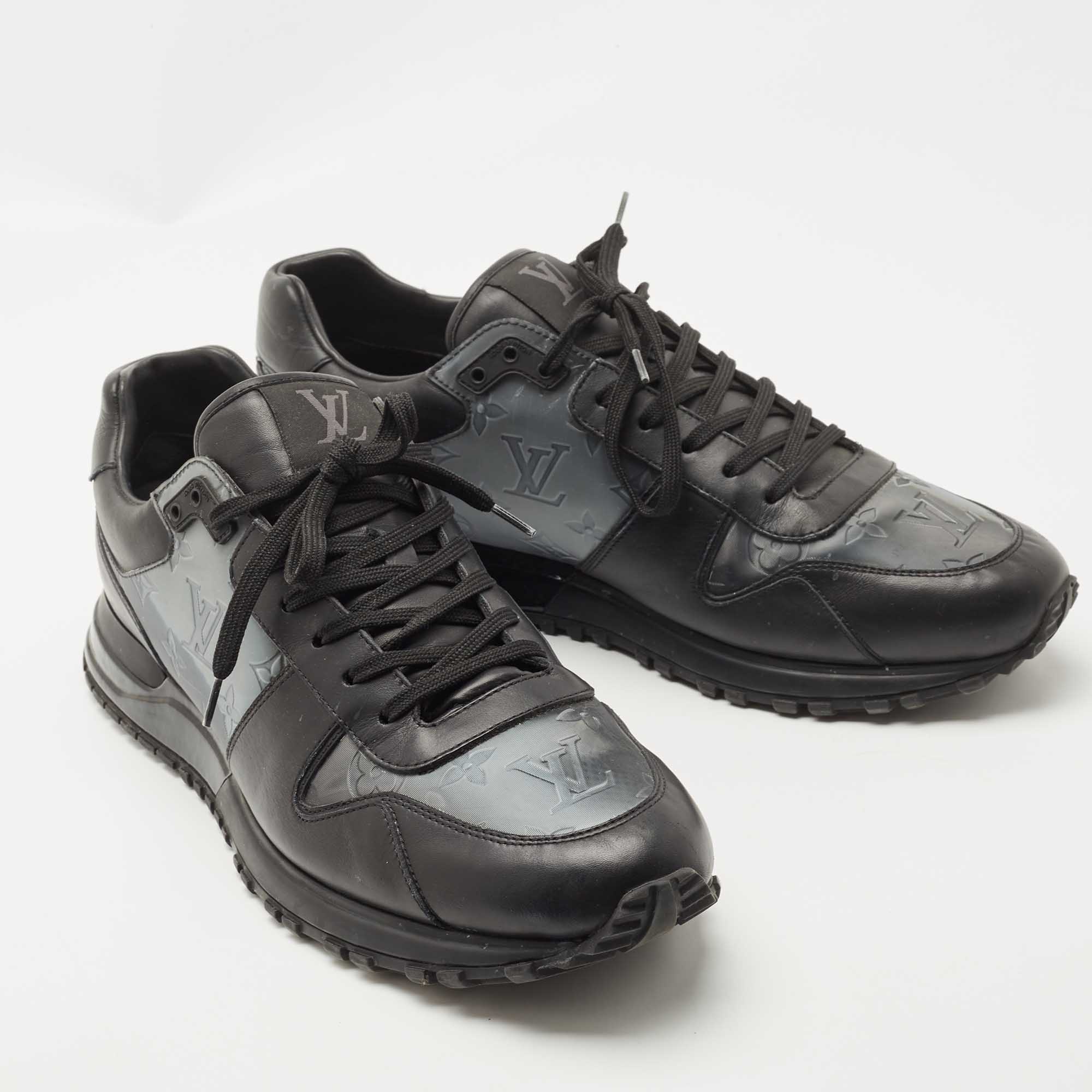 Louis Vuitton Black Leather and Monogram Embossed Iridescent PVC Run Away  Sneakers Size 44 Louis Vuitton
