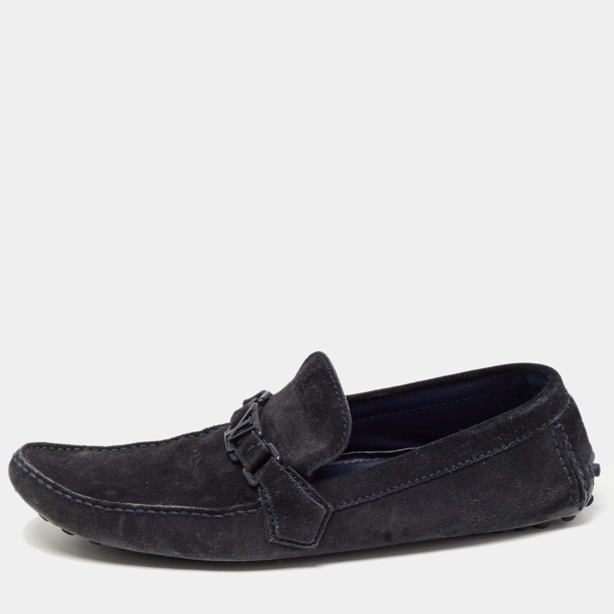 Louis Vuitton Blue Suede Hockenheim Slip On Loafers Size 44
