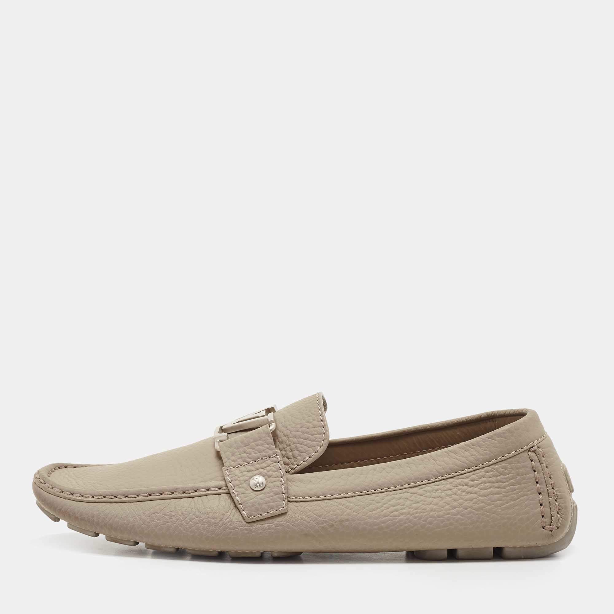 Louis Vuitton Grey Leather Monte Carlo Slip On Loafers Size 43.5