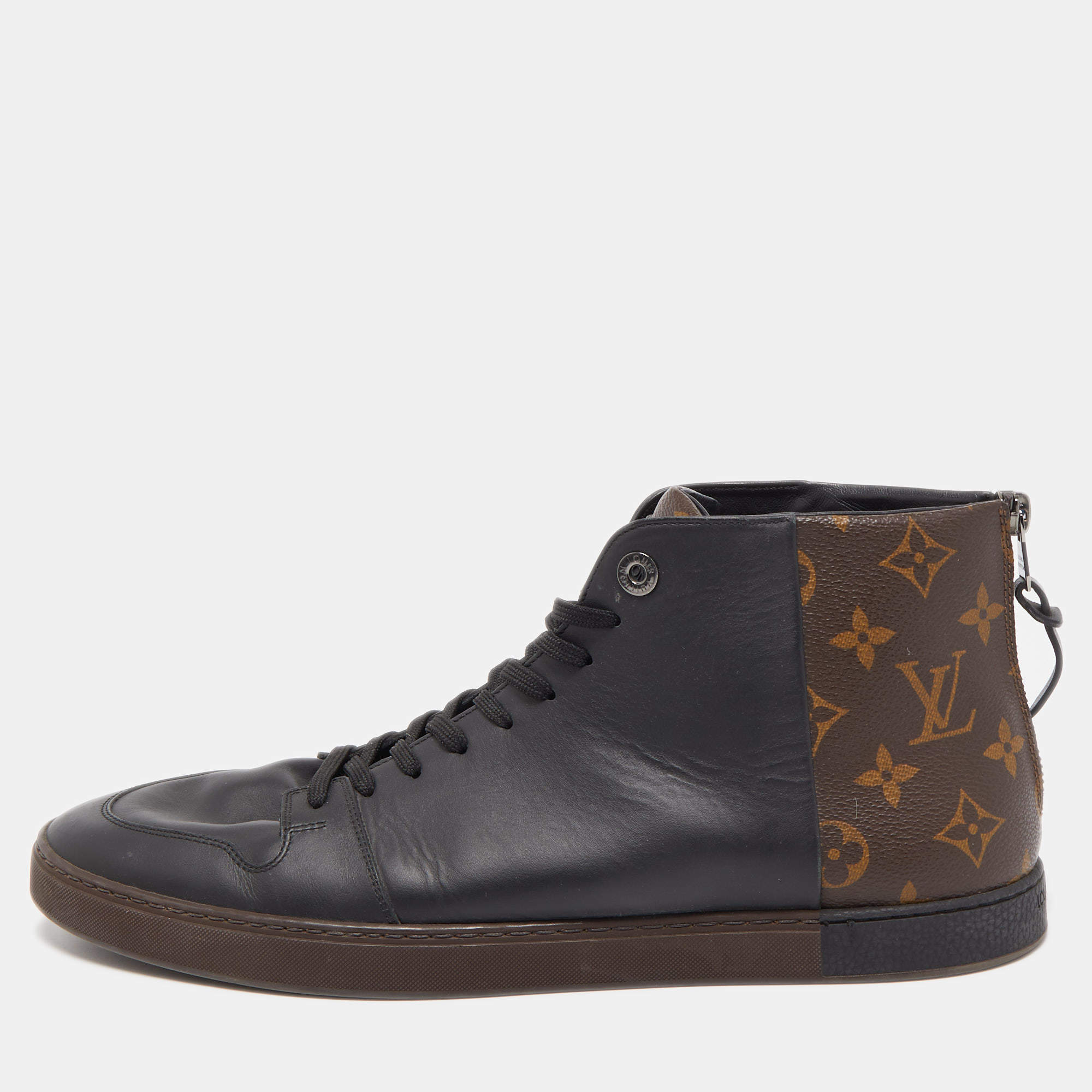 Louis Vuitton Brown/Black Monogram Canvas and Leather Line Up Sneakers Size 43.5 