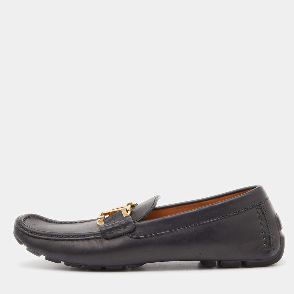 Pre Owned Louis vuitton Black Leather Monte Carlo Slip On Loafers Size 40.5