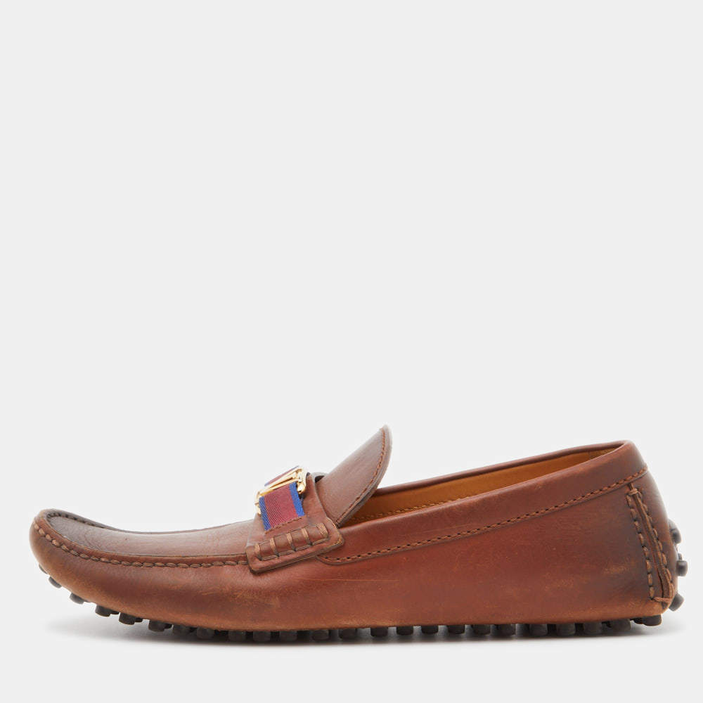 Louis Vuitton Brown Leather Hockenheim Slip On Loafers Size 41