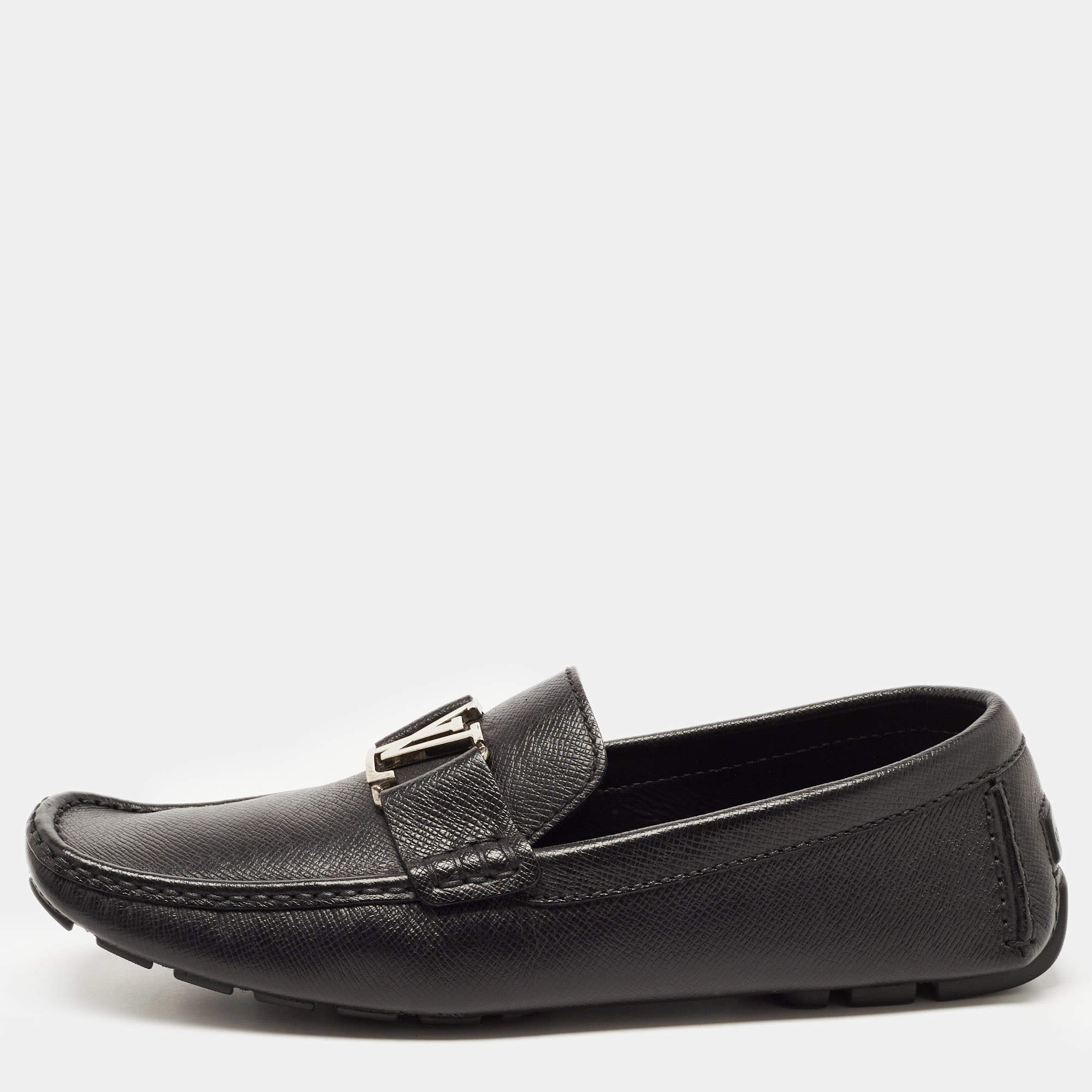 Louis Vuitton Black Leather Monte Carlo Slip On Loafers Size 43.5