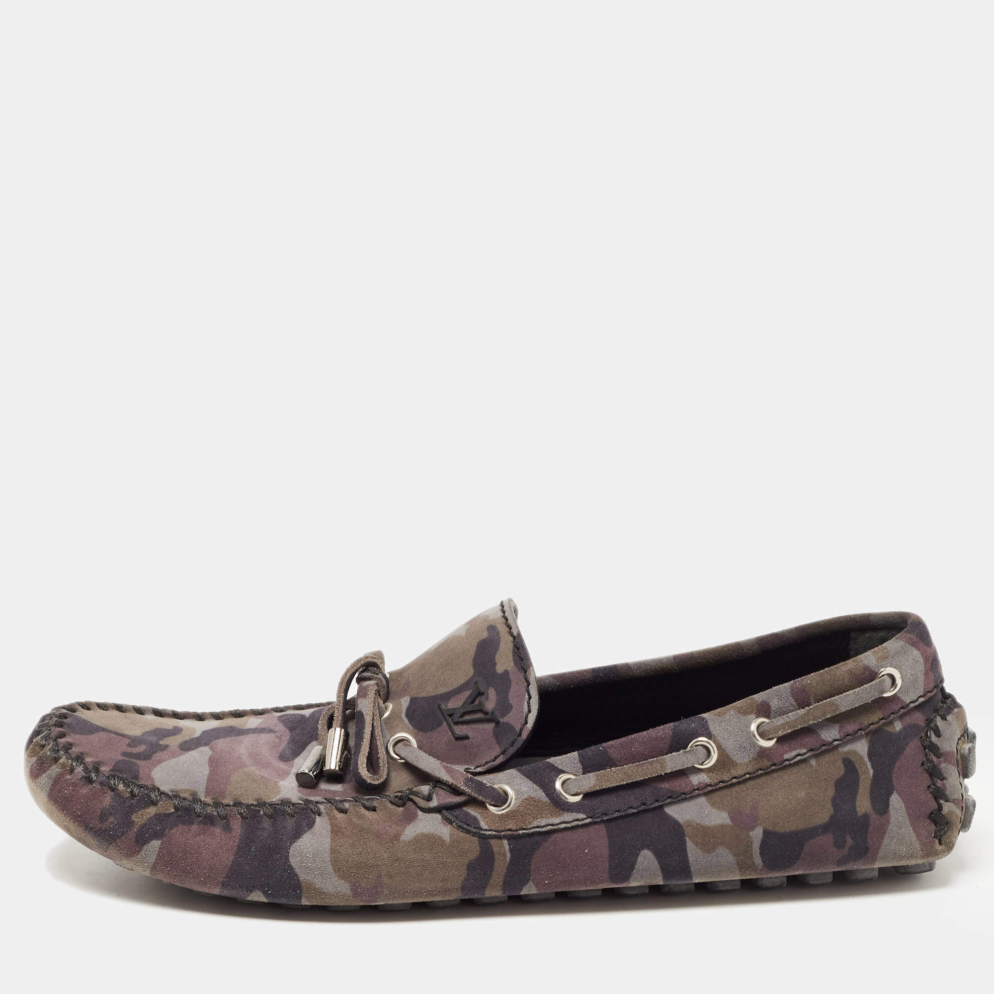 Louis Vuitton Grey Camouflage Print Nubuck Leather Arizona Loafers Size 43