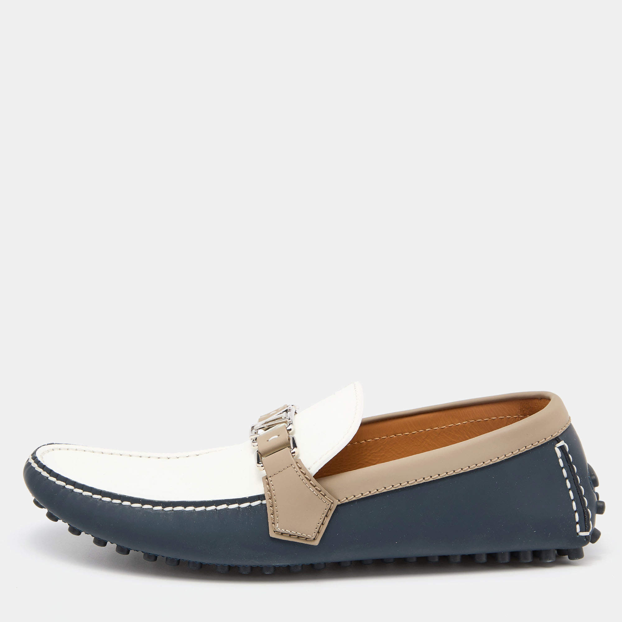 Pre Owned Louis Vuitton Tricolor Leather Hockenheim Loafers Size 42.5