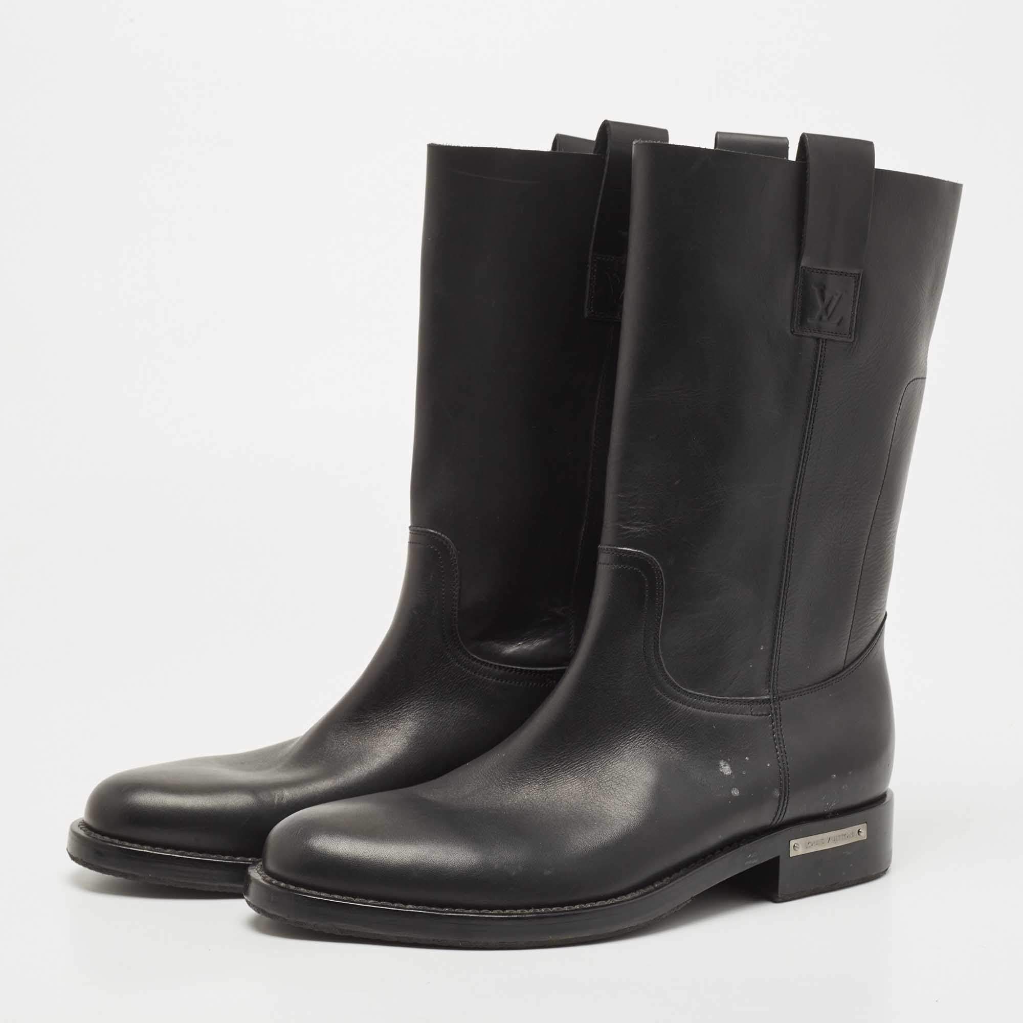 Louis Vuitton Black Leather Calf Length Boots Size 42 Louis
