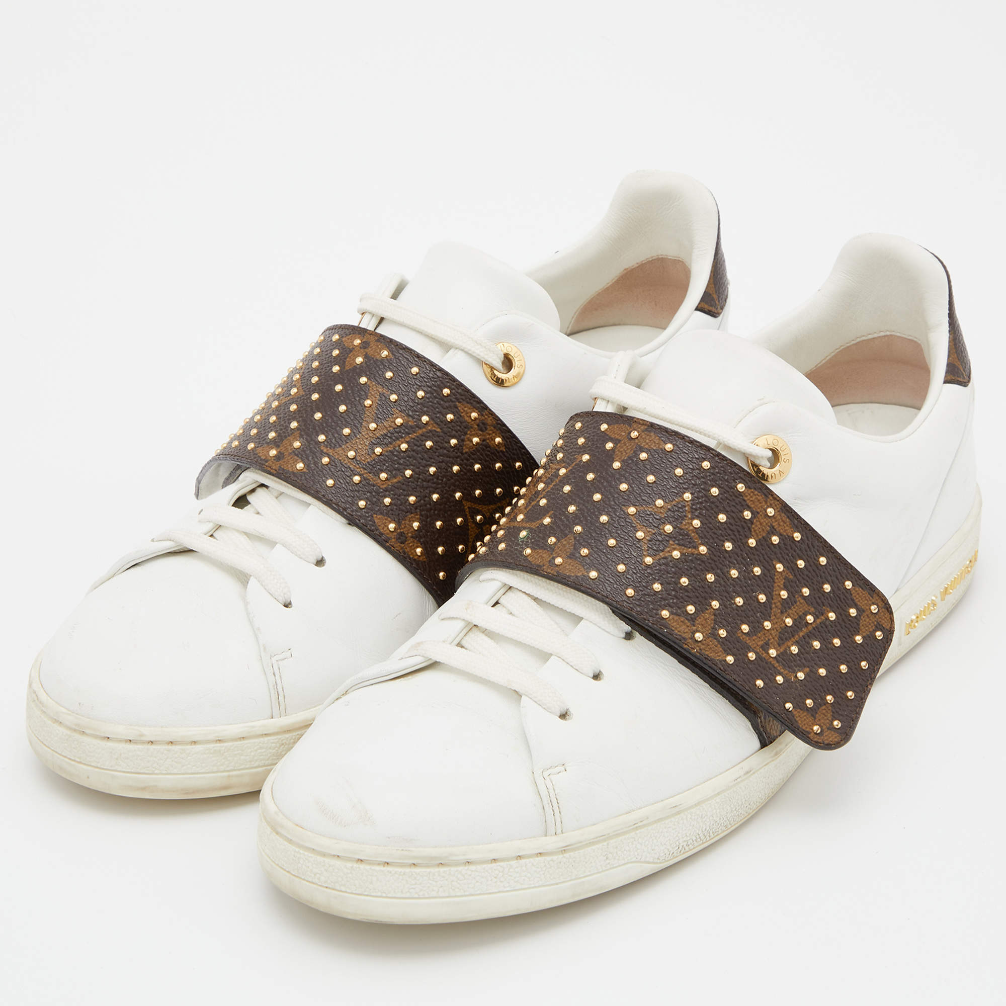 Louis Vuitton White/Brown Monogram Canvas and Leather Studded Frontrow  Sneakers Size 38 Louis Vuitton | The Luxury Closet