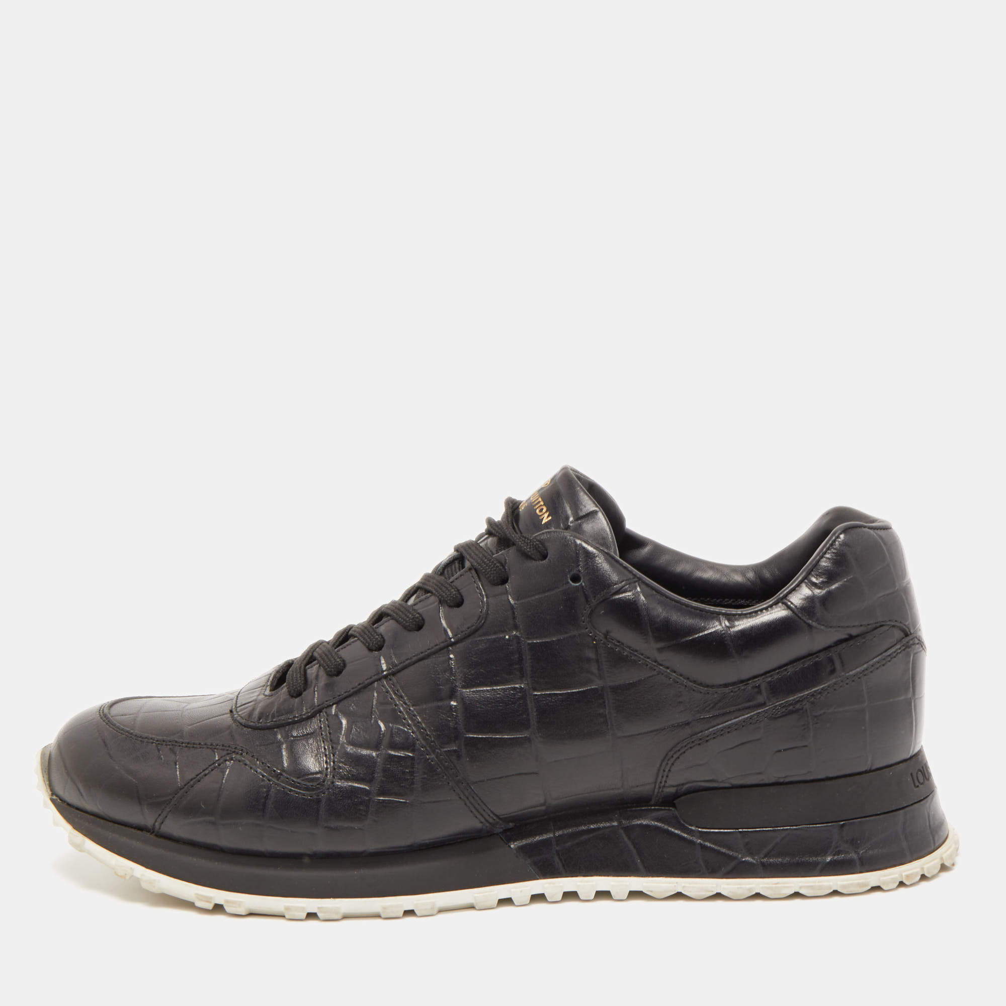 Louis Vuitton Black Croc Embossed Leather Run Away Sneakers Size 42.5