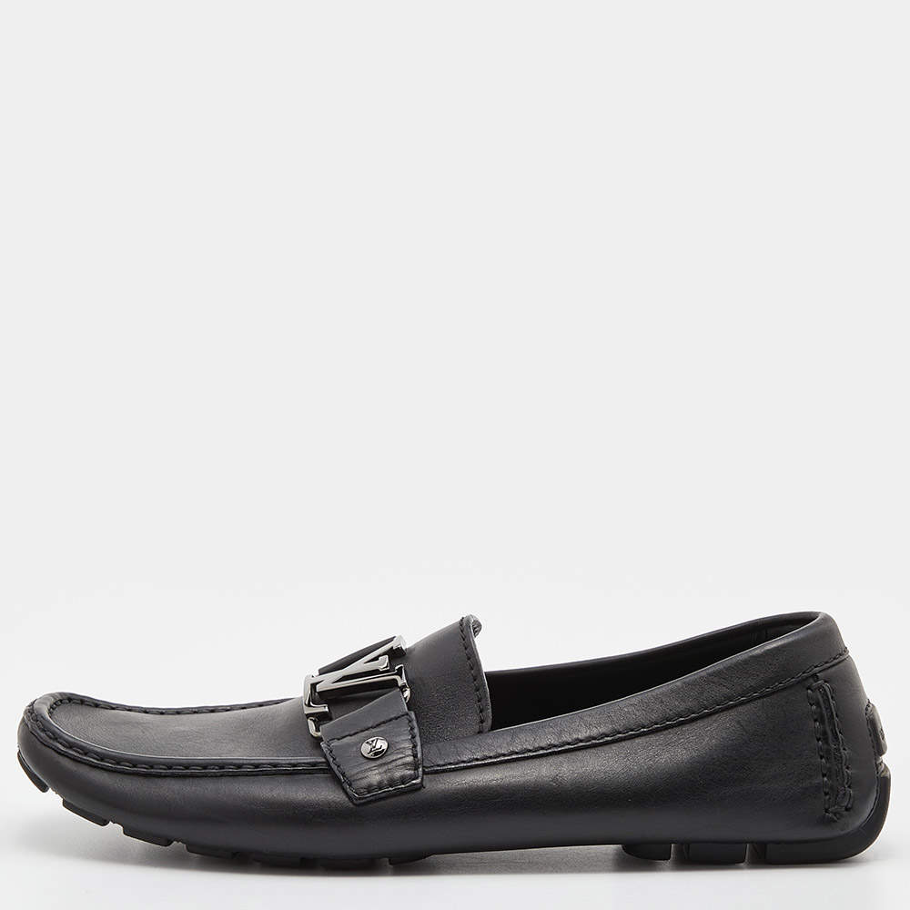 Louis Vuitton Black Leather Monte Carlo Slip On Loafers Size 41.5