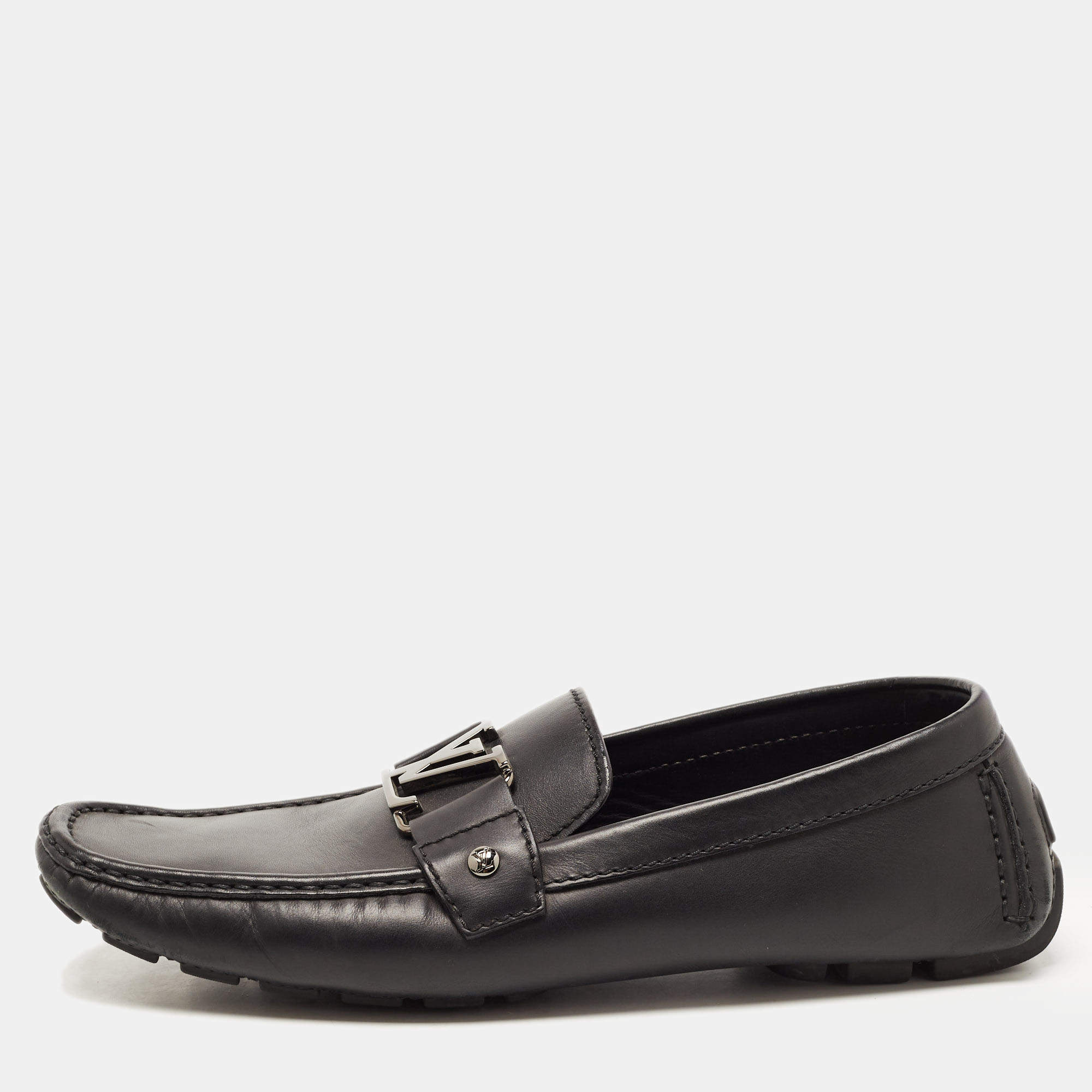 Pre Owned Louis Vuitton Black Leather Monte Carlo Loafers Size 43