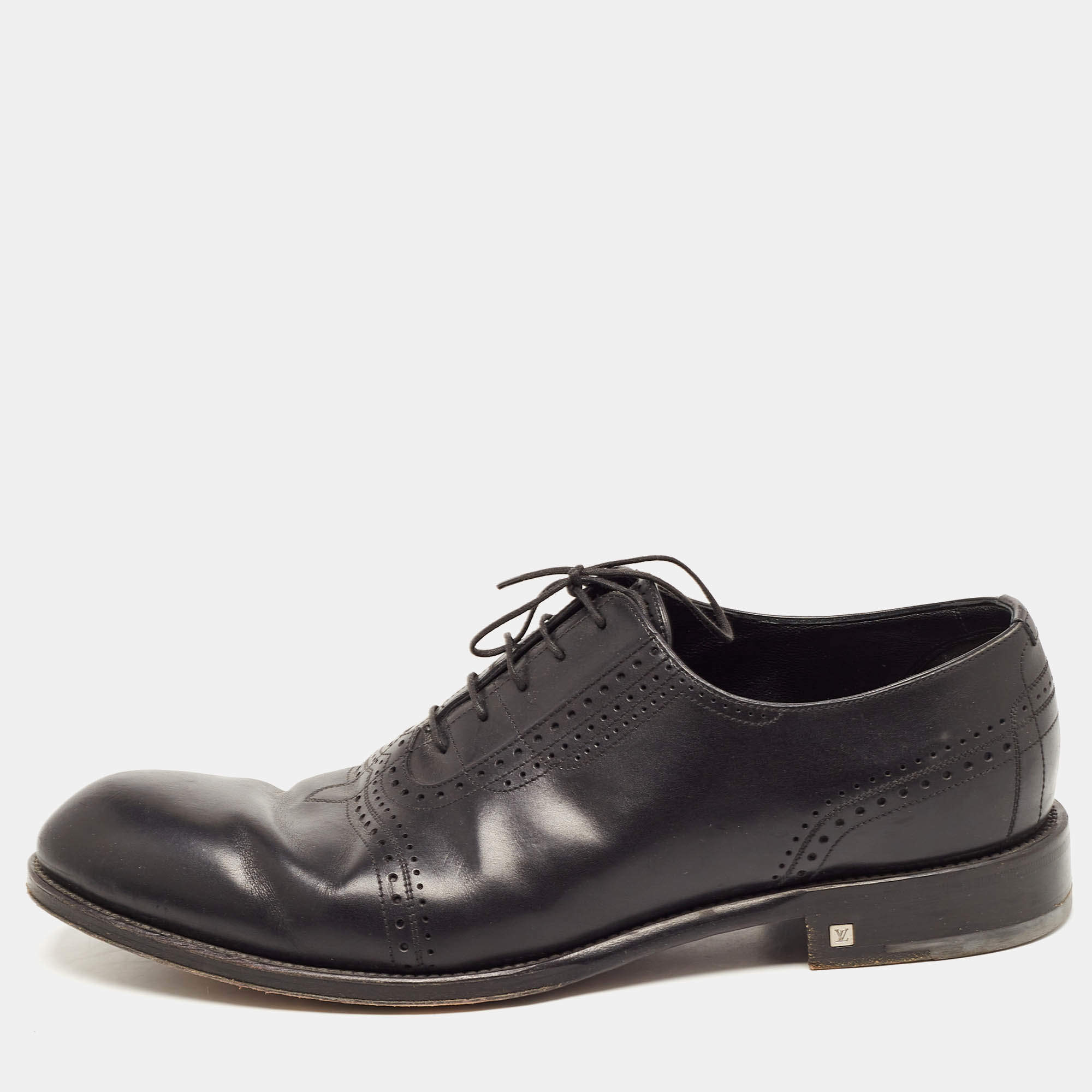 Pre Owned Louis Vuitton Black Leather Lace Up Oxford Size 43