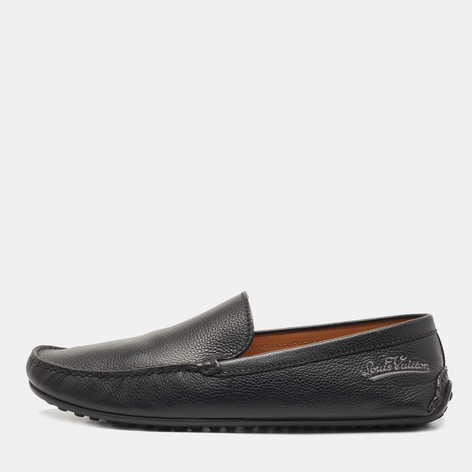 Louis Vuitton Black Leather Slip On Loafers Size 44
