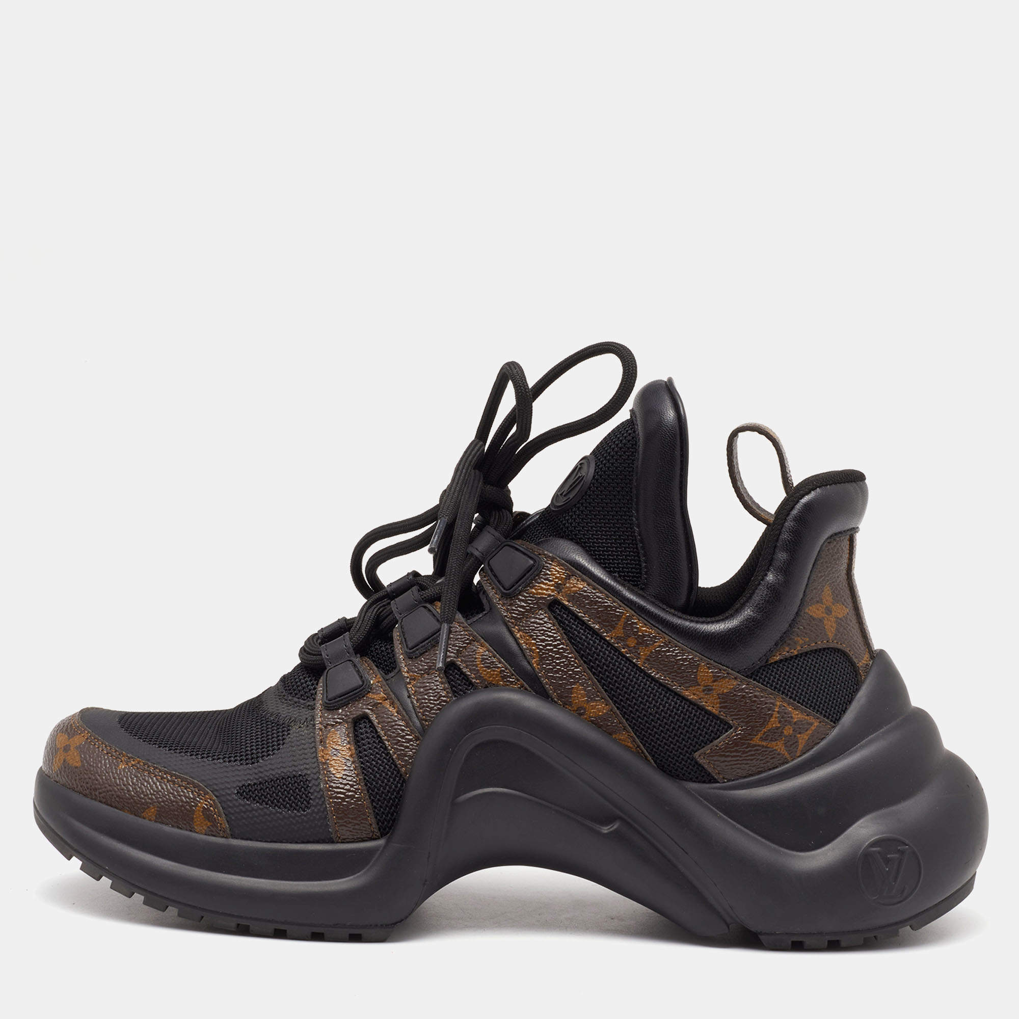 Pre Owned Louis Vuitton Black/Brown Mesh and Monogram Canvas Archlight Sneakers Size 41