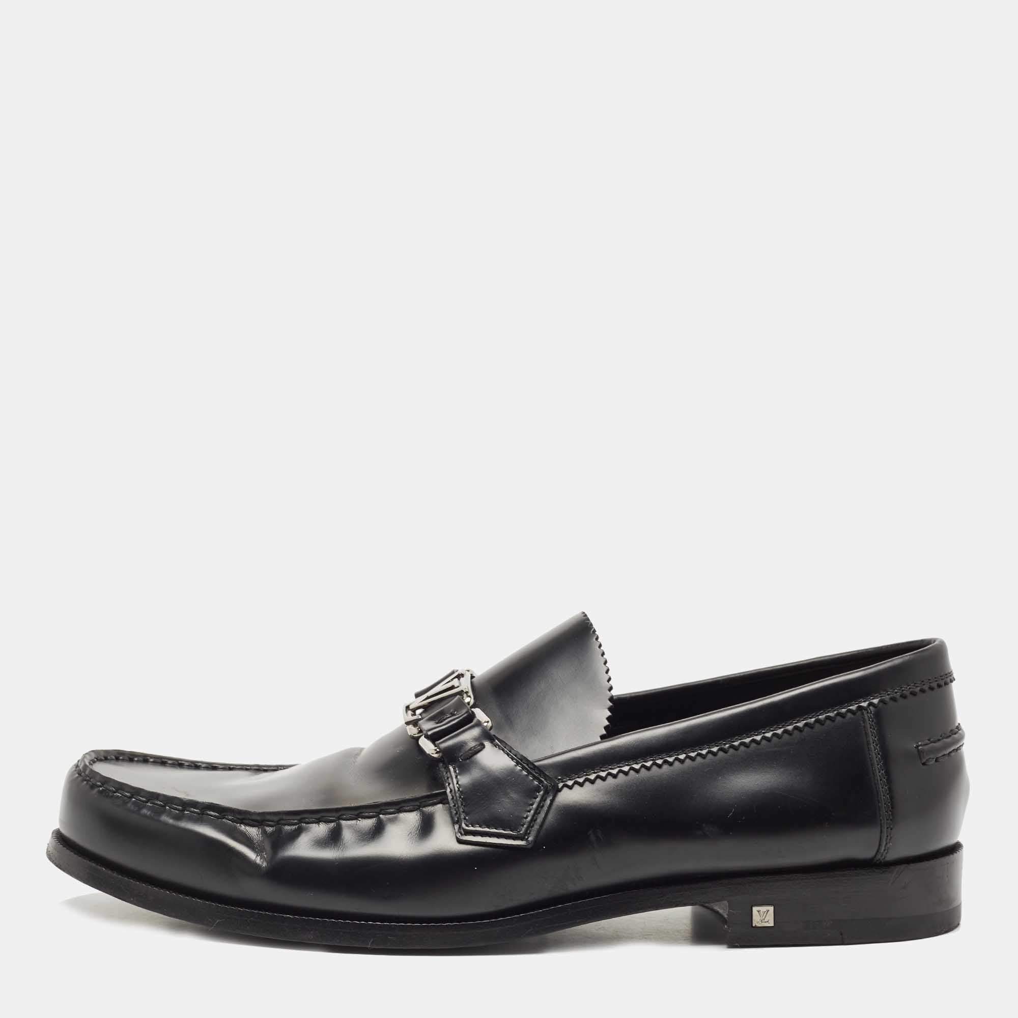 Louis Vuitton Black Leather Major Logo Slip On Loafers Size 43