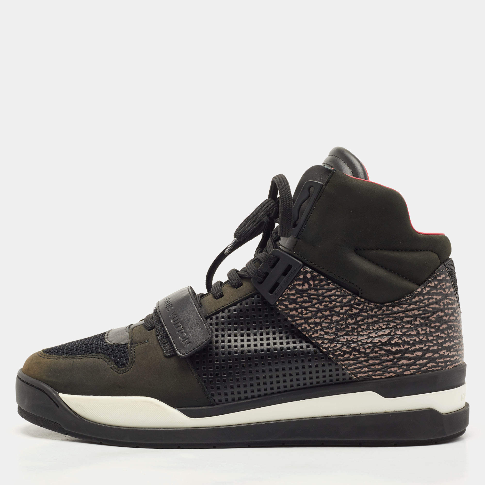 مملوكة مسبقًا Louis Vuitton Black Perforated Leather and Nubuck Trailblazer Sneakers Size 43