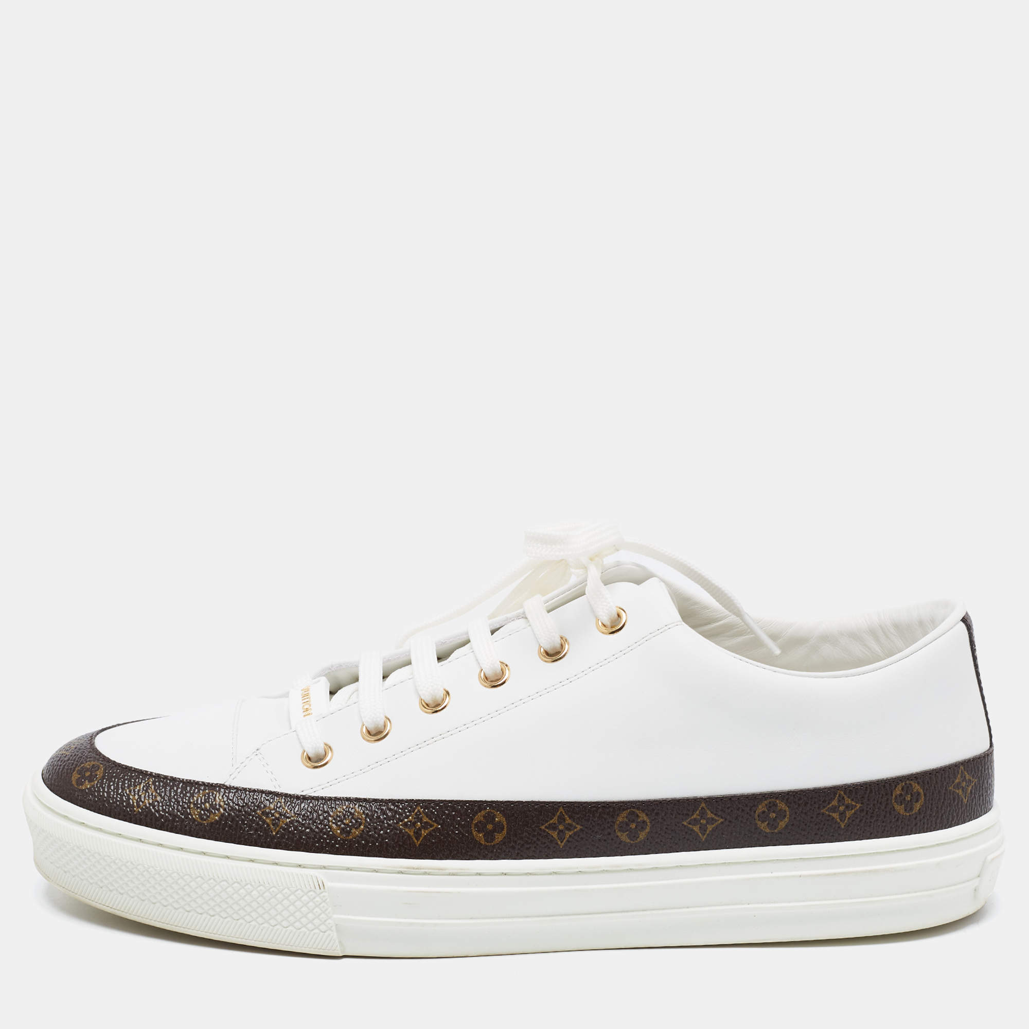 Louis Vuitton White/Brown Monogram Canvas Lace Up Sneakers Size 40