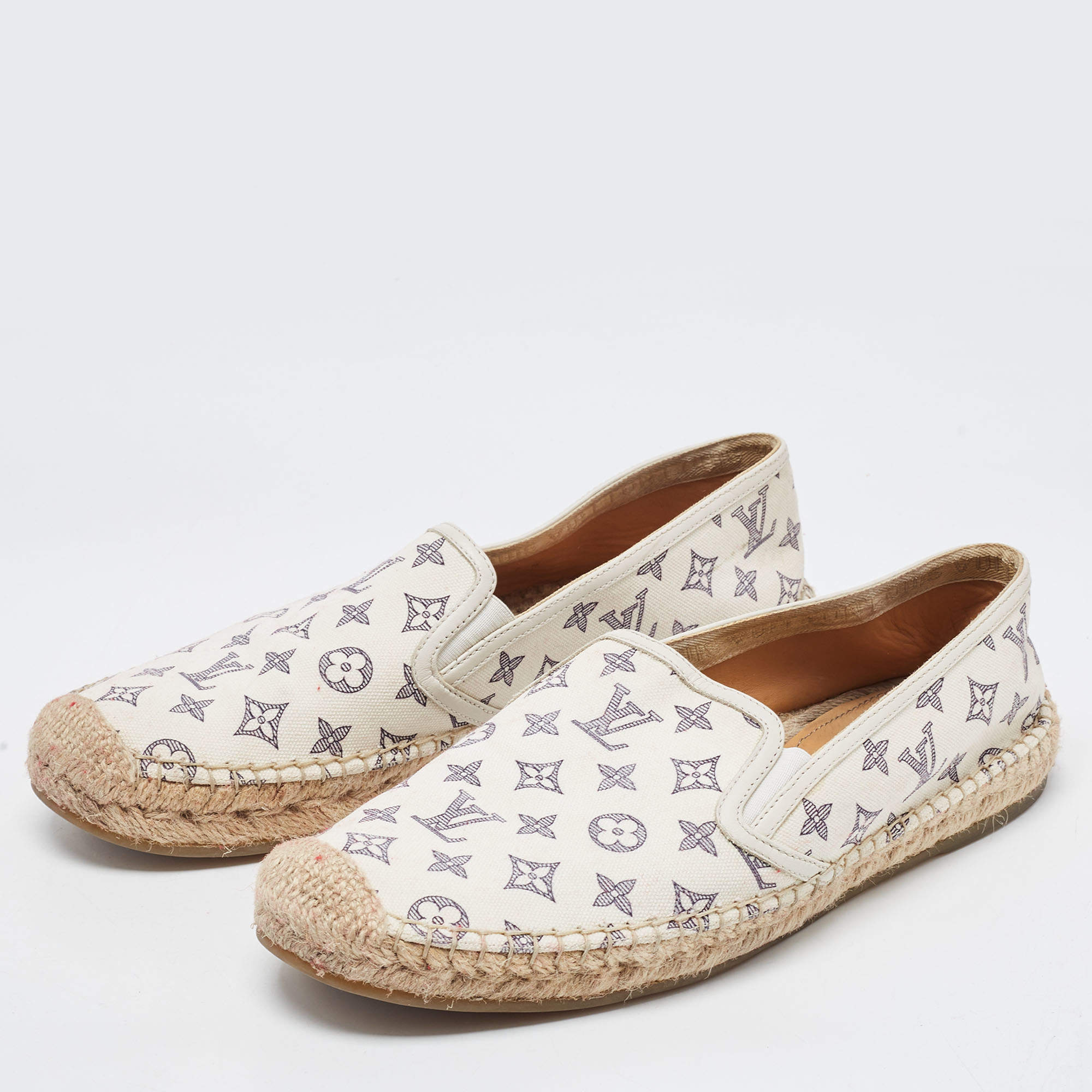 LOUIS VUITTON Canvas Seashore Espadrille Flats 37 Ecru 365619