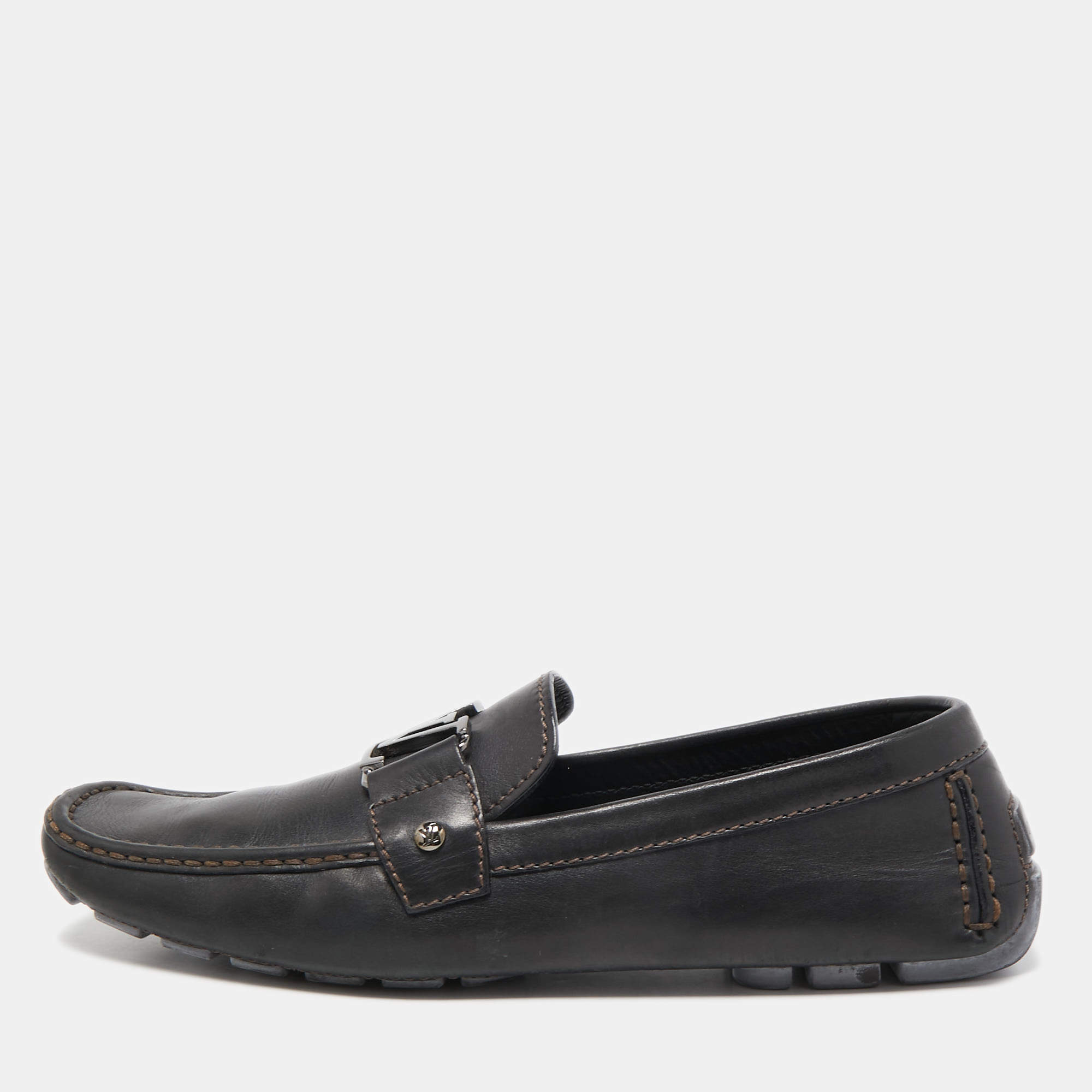 Pre Owned Louis Vuitton Black Leather Monte Carlo Loafers Size 44