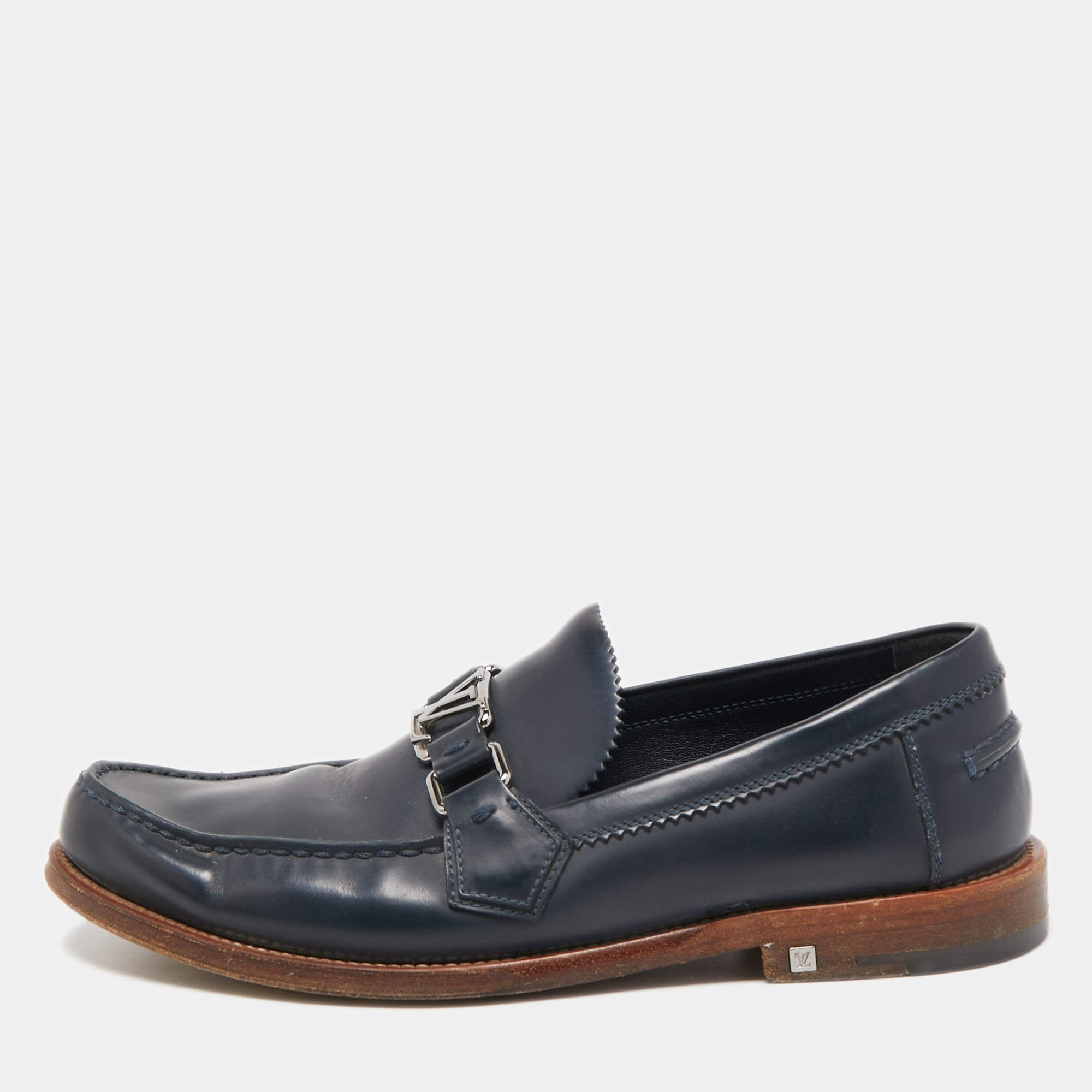 Louis Vuitton Navy Blue Leather Hockenheim Loafers Size 40