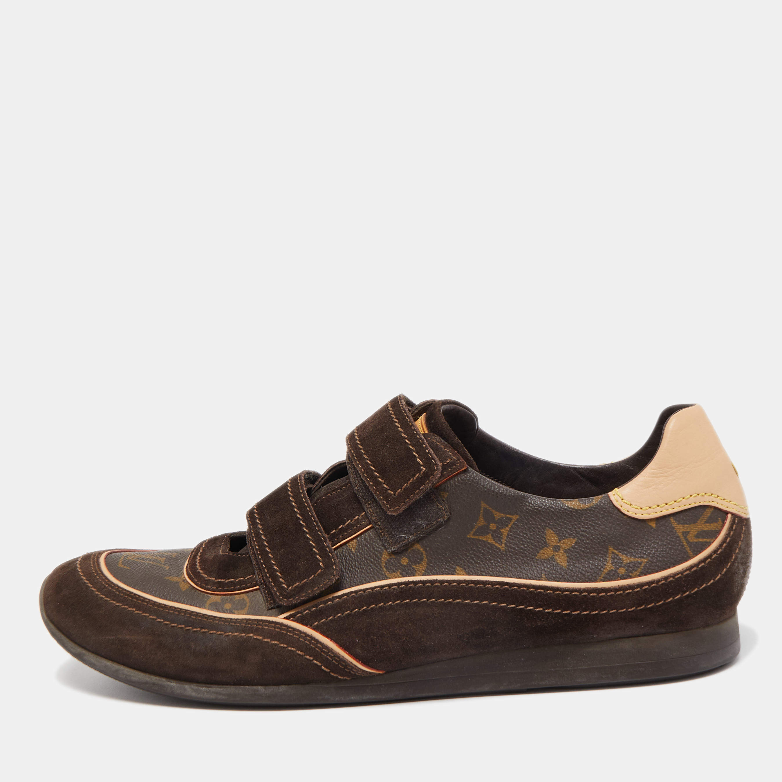 Louis Vuitton Brown Monogram Canvas and Suede Trainer Sneakers Size 45 Louis  Vuitton